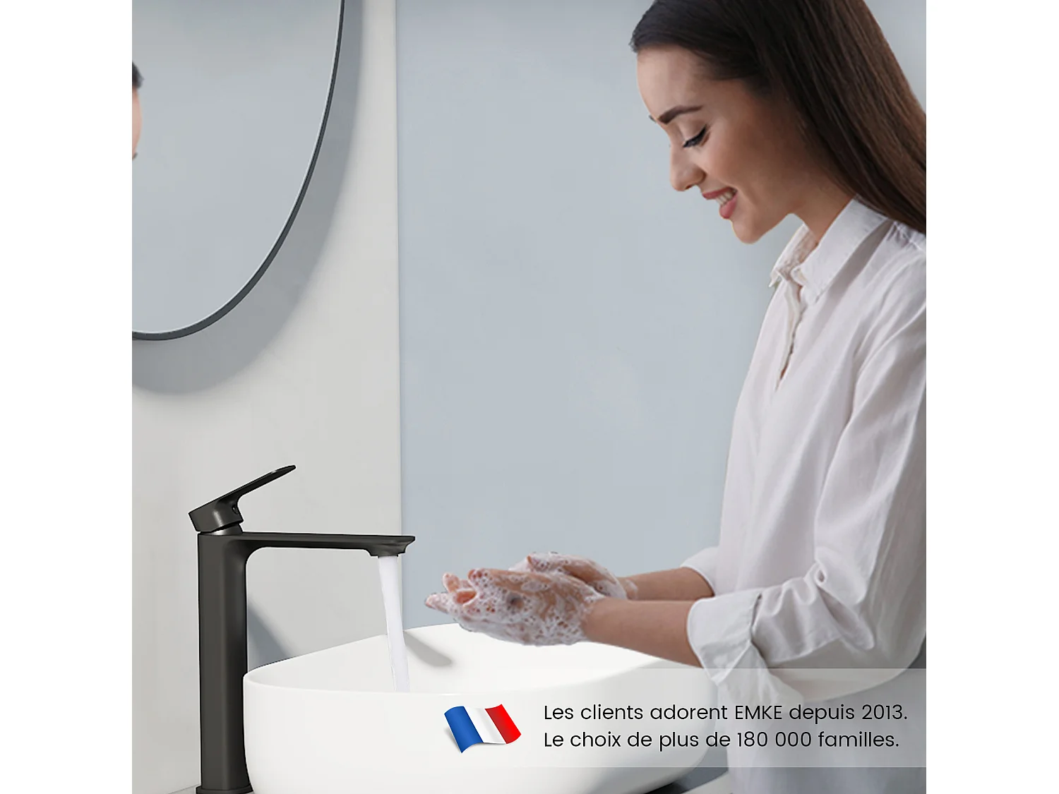 EMKE Robinet mitigeur de lavabo salle de bain design moderne noir mat en laiton L.21,5 x H.26,9 x P.4,9 cm