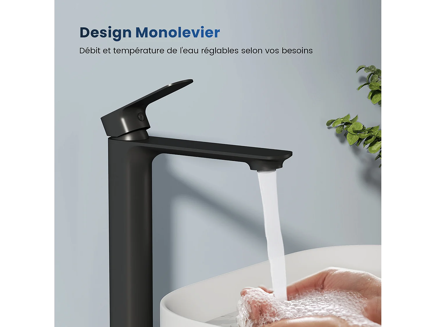 EMKE Robinet mitigeur de lavabo salle de bain design moderne noir mat en laiton L.21,5 x H.26,9 x P.4,9 cm