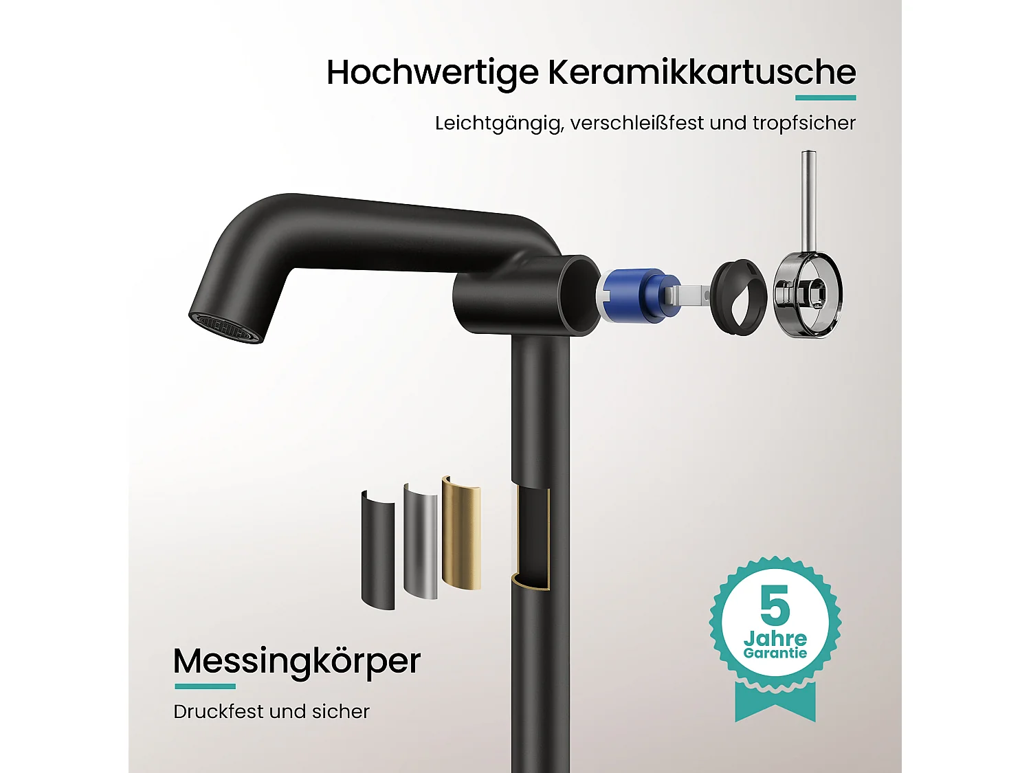 EMKE Mitigeur de lavabo haut design noir mat en laiton avec cartouche céramique H.33,2x22 cm