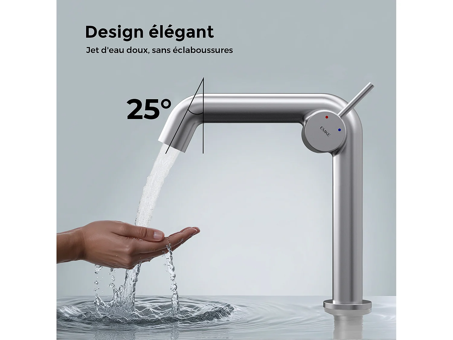 EMKE Mitigeur de lavabo design chromé en laiton avec cartouche céramique H.22,2x20 cm