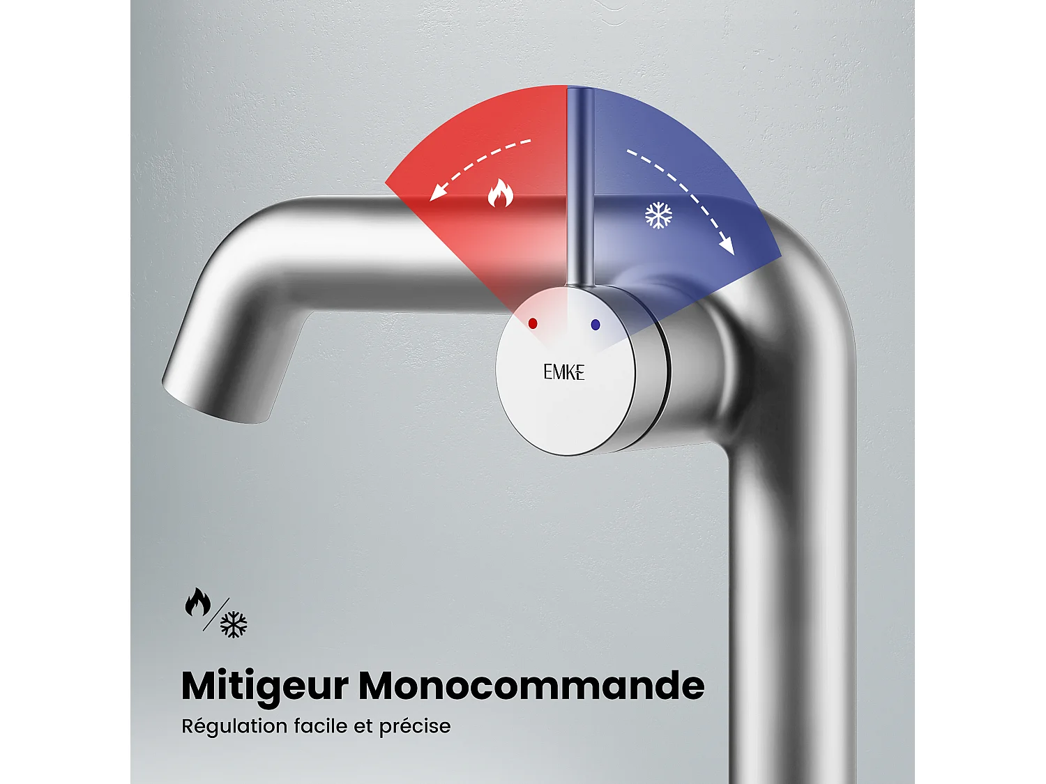 EMKE Mitigeur de lavabo design chromé en laiton avec cartouche céramique H.22,2x20 cm