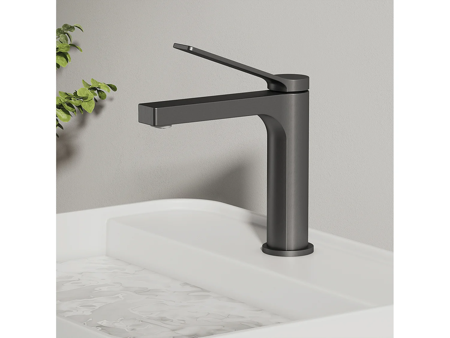 EMKE Mitigeur de lavabo salle de bain anthracite cartouche céramique laiton H.19,5 x L.17,3 cm