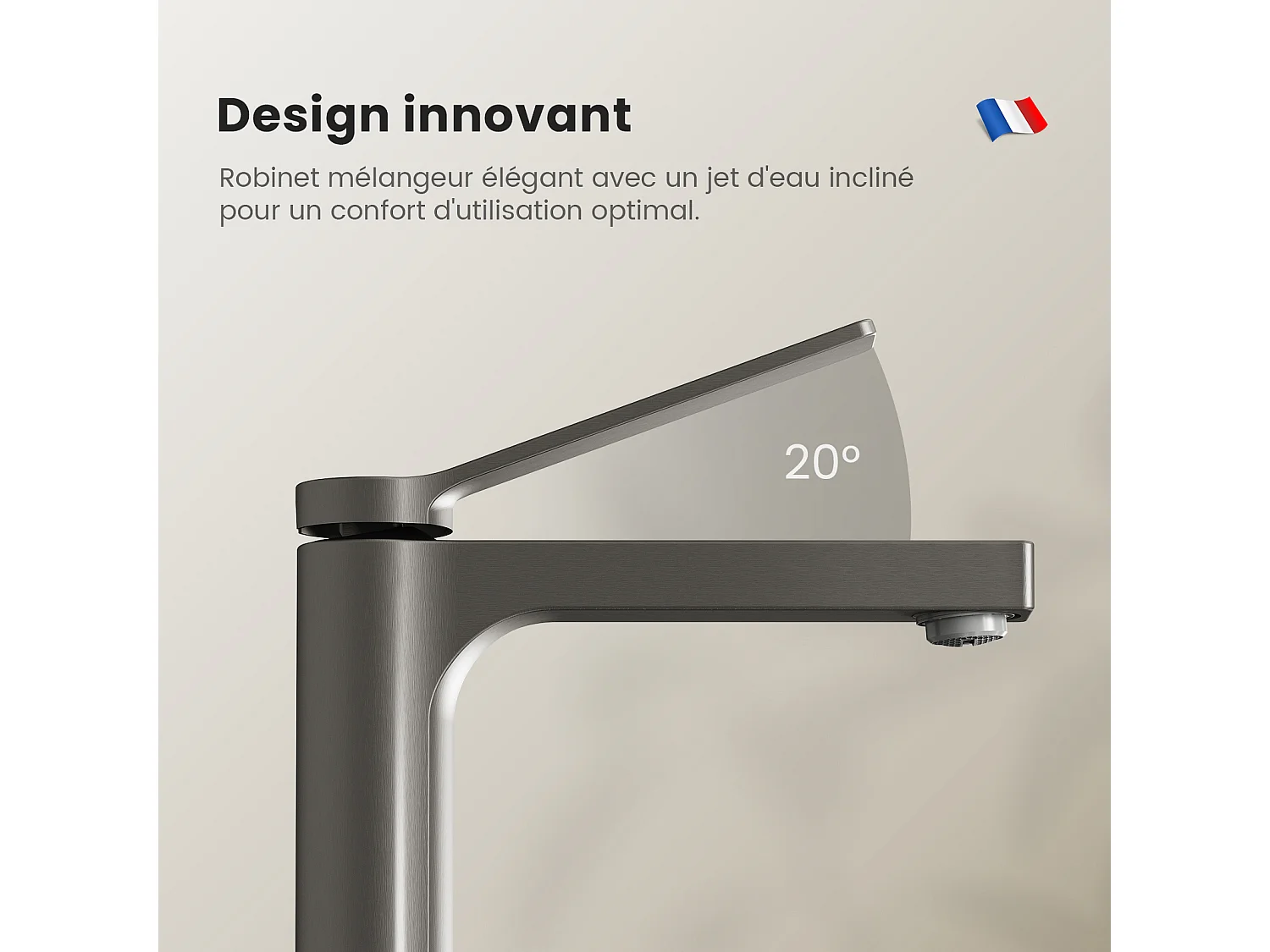 EMKE Mitigeur de lavabo salle de bain anthracite cartouche céramique laiton H.19,5 x L.17,3 cm