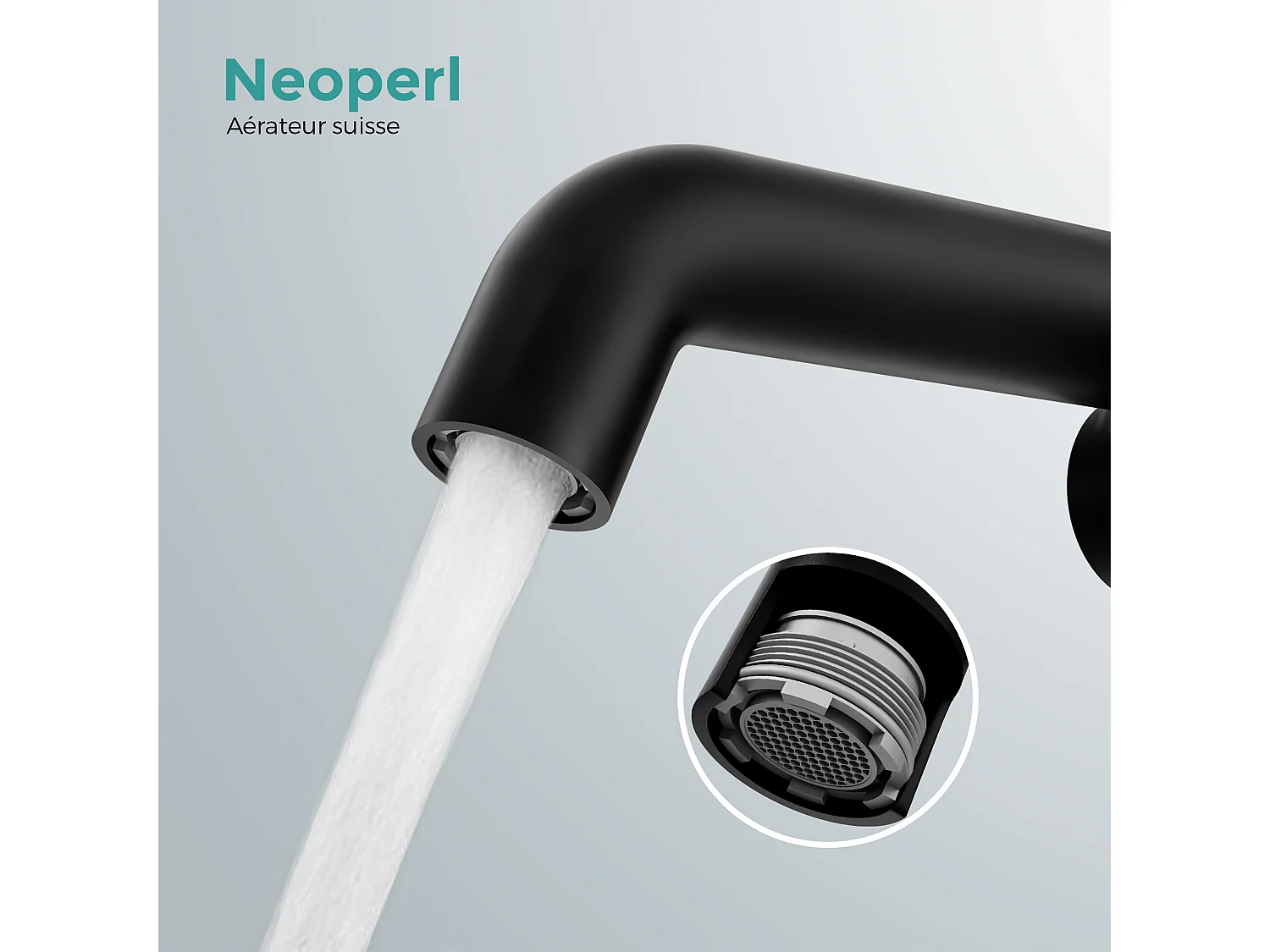 EMKE Mitigeur de lavabo design noir mat en laiton avec cartouche céramique H.22,2x20 cm