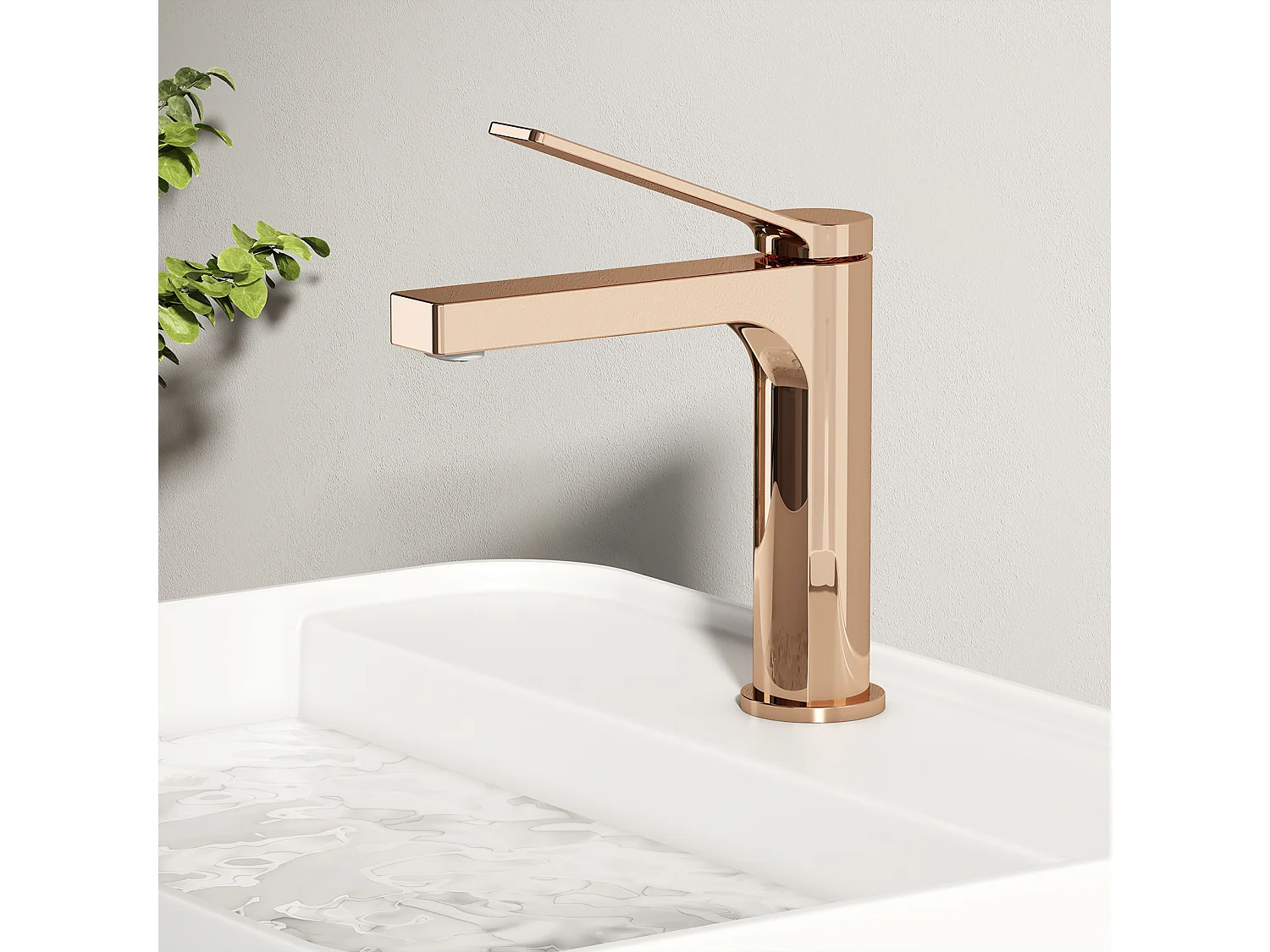 EMKE Mitigeur de lavabo salle de bain or rose cartouche céramique laiton H.19,5 x L.17,3 cm