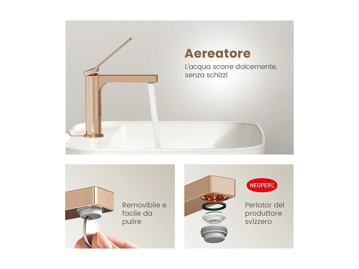 EMKE Mitigeur de lavabo salle de bain or rose cartouche céramique laiton H.19,5 x L.17,3 cm