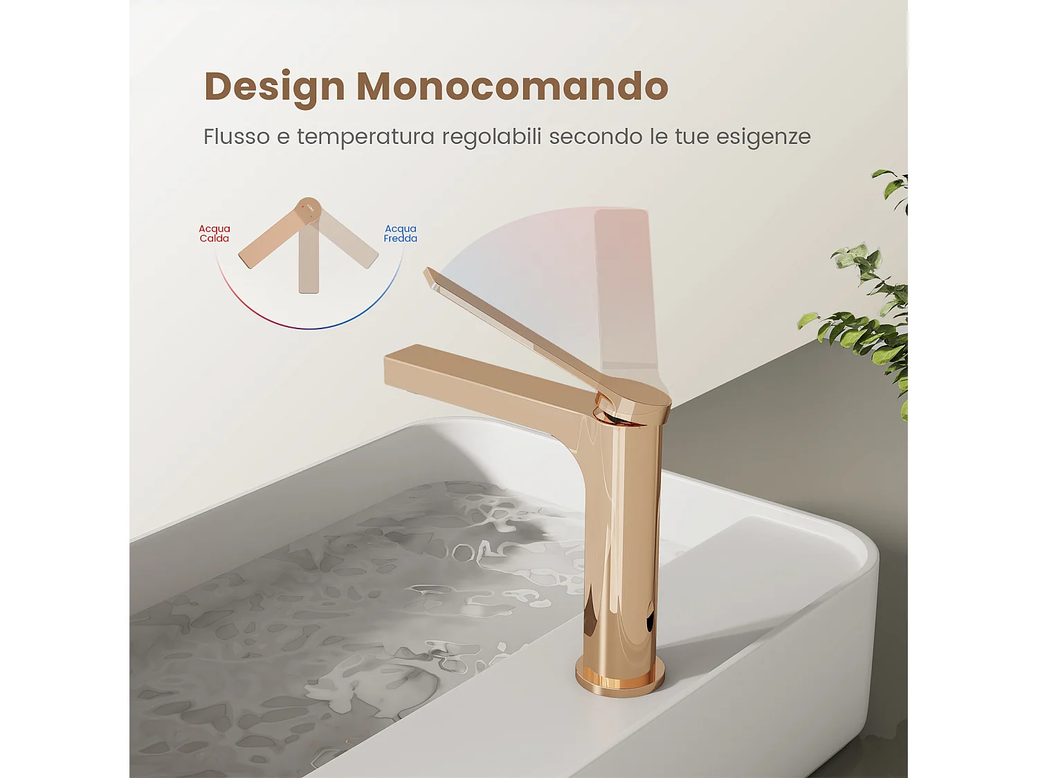 EMKE Mitigeur de lavabo salle de bain or rose cartouche céramique laiton H.19,5 x L.17,3 cm