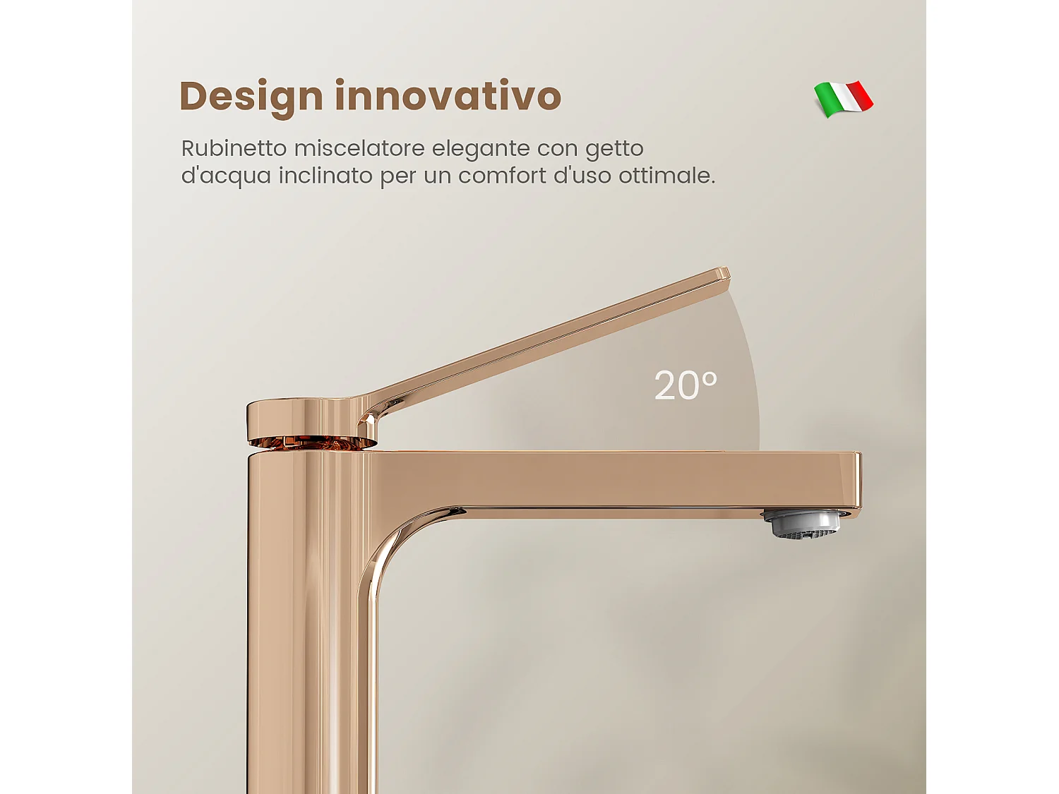 EMKE Mitigeur de lavabo salle de bain or rose cartouche céramique laiton H.19,5 x L.17,3 cm