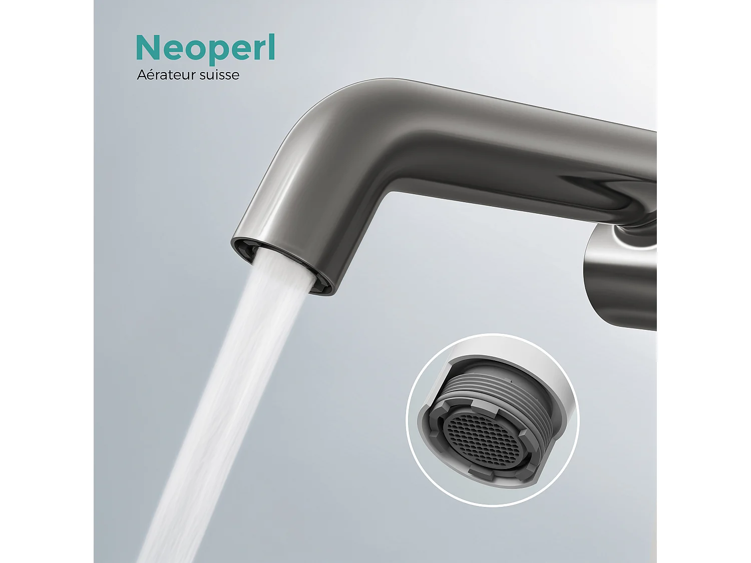 EMKE Mitigeur de lavabo design anthracite en laiton avec cartouche céramique H.22,2x20 cm