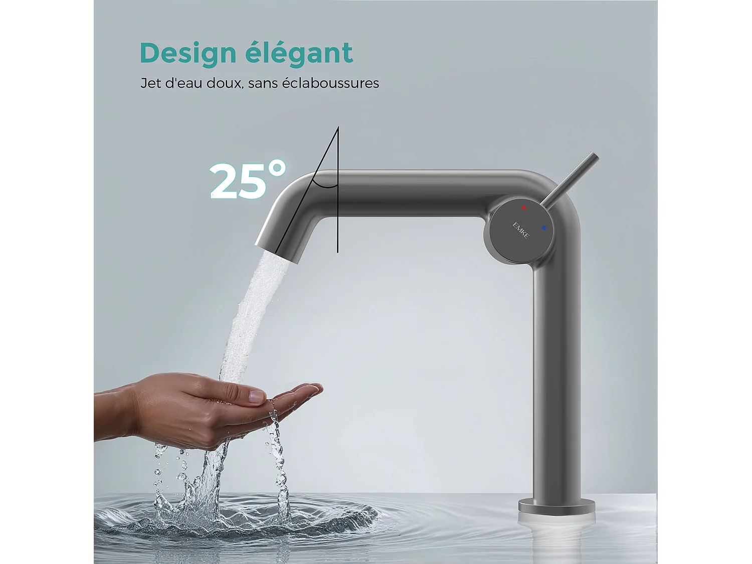 EMKE Mitigeur de lavabo design anthracite en laiton avec cartouche céramique H.22,2x20 cm