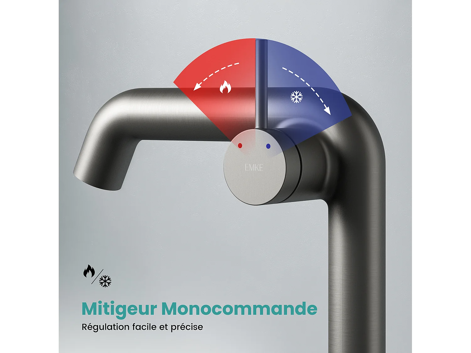 EMKE Mitigeur de lavabo design anthracite en laiton avec cartouche céramique H.22,2x20 cm