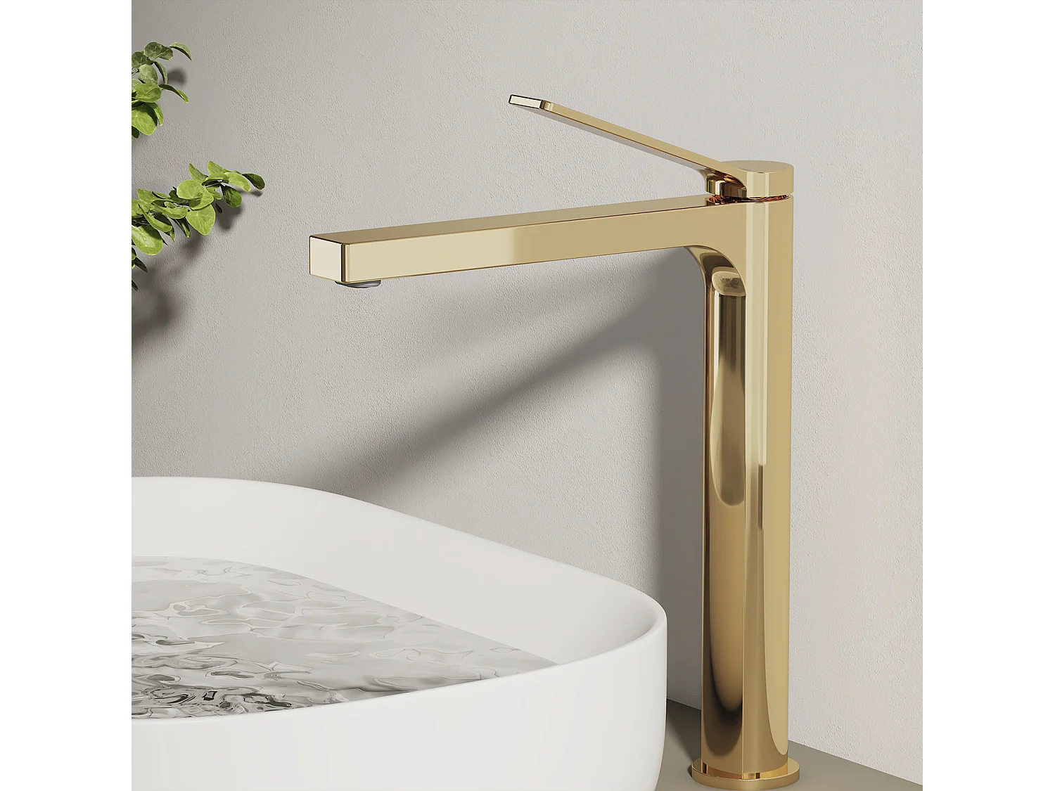 EMKE Mitigeur de lavabo haut salle de bain or champagne cartouche céramique laiton H.33,5 x L.23,3 cm