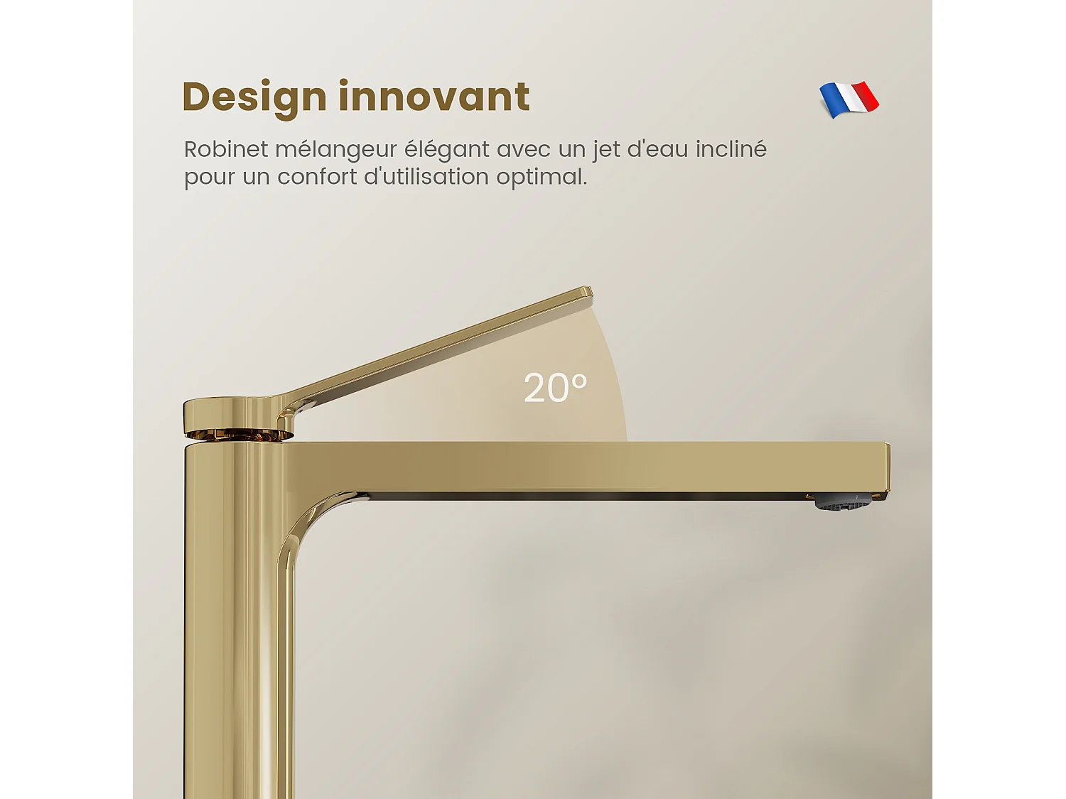 EMKE Mitigeur de lavabo haut salle de bain or champagne cartouche céramique laiton H.33,5 x L.23,3 cm