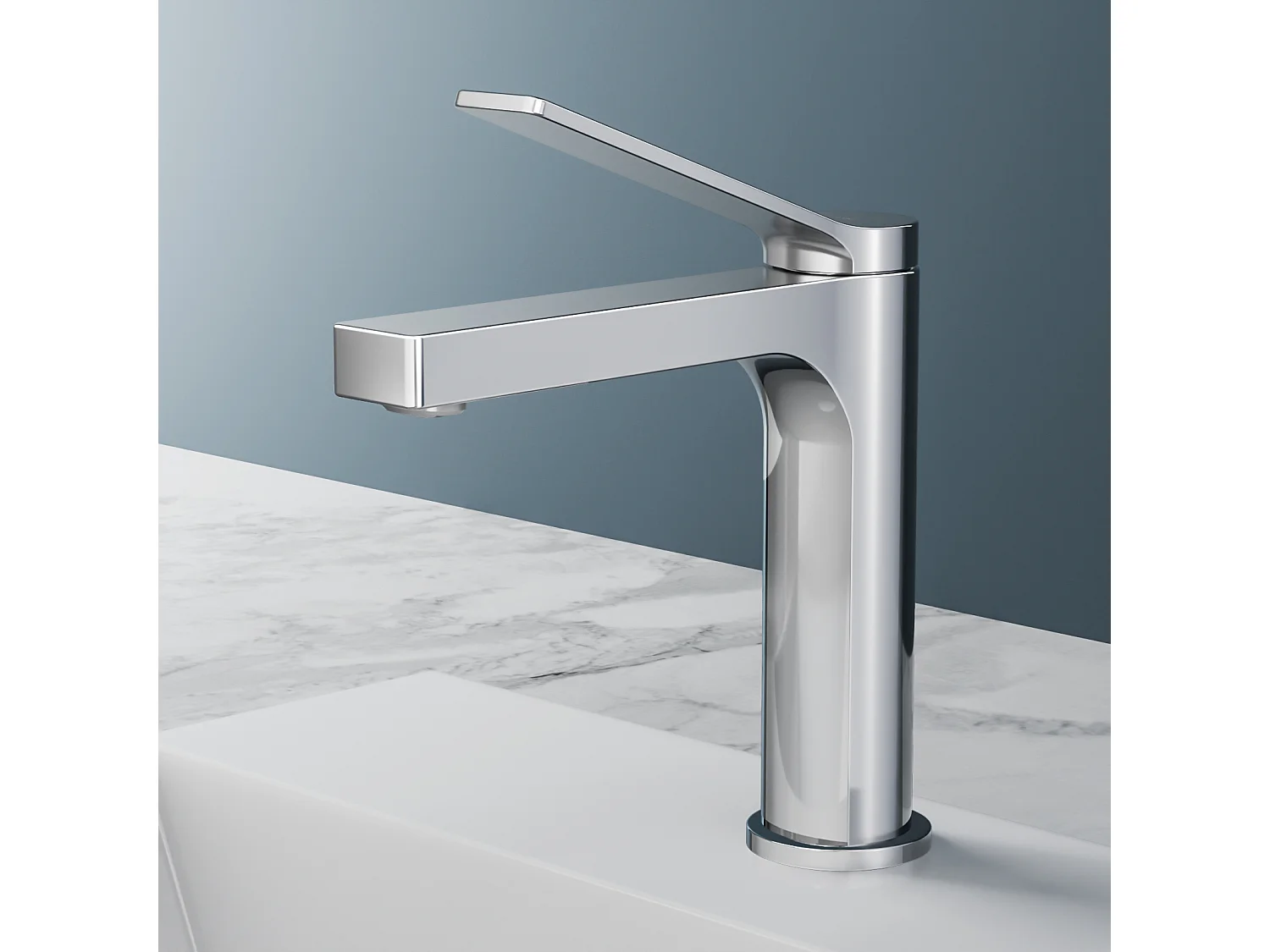 EMKE Mitigeur de lavabo salle de bain chromé cartouche céramique laiton H.19,5 x L.17,3 cm