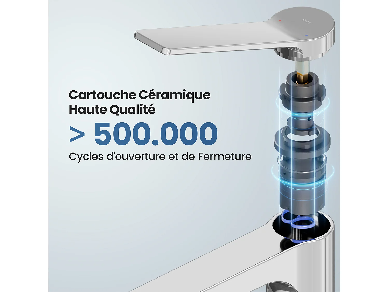 EMKE Mitigeur de lavabo salle de bain chromé cartouche céramique laiton H.19,5 x L.17,3 cm