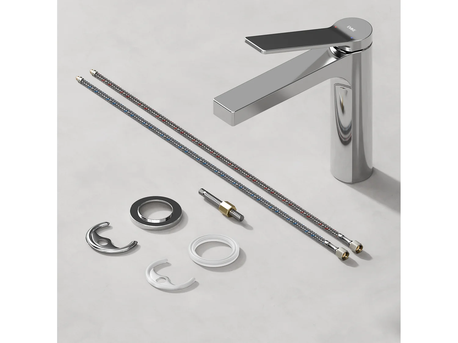 EMKE Mitigeur de lavabo salle de bain chromé cartouche céramique laiton H.19,5 x L.17,3 cm