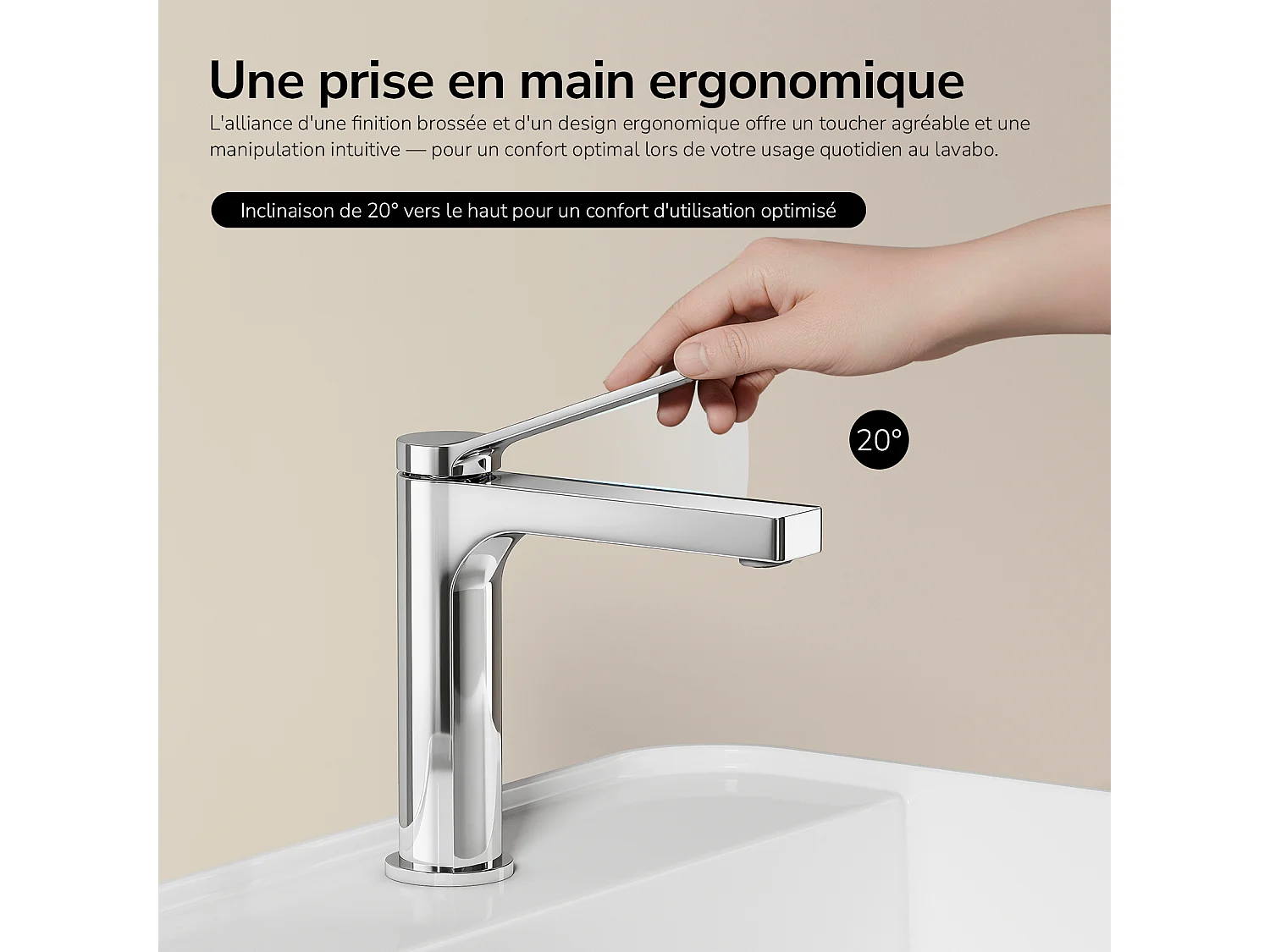 EMKE Rubinetto lavabo bagno miscelatore monocomando in ottone cartuccia ceramica cromato H.19,5 cm
