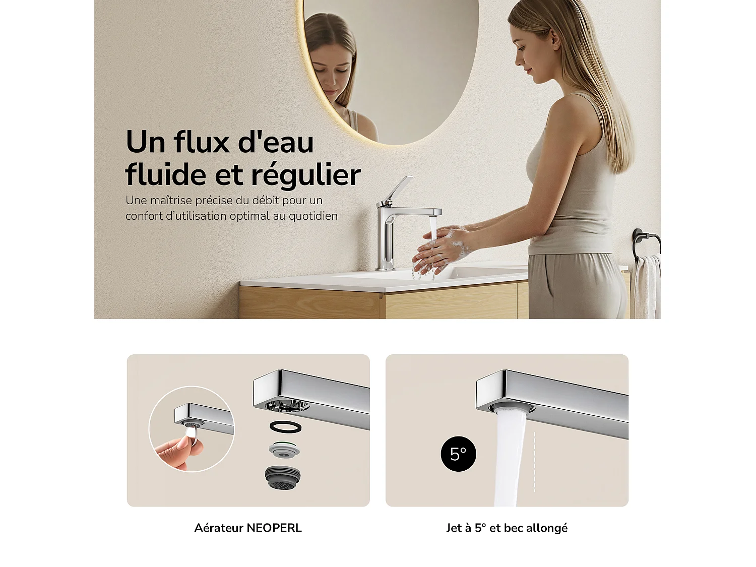 EMKE Rubinetto lavabo bagno miscelatore monocomando in ottone cartuccia ceramica cromato H.19,5 cm