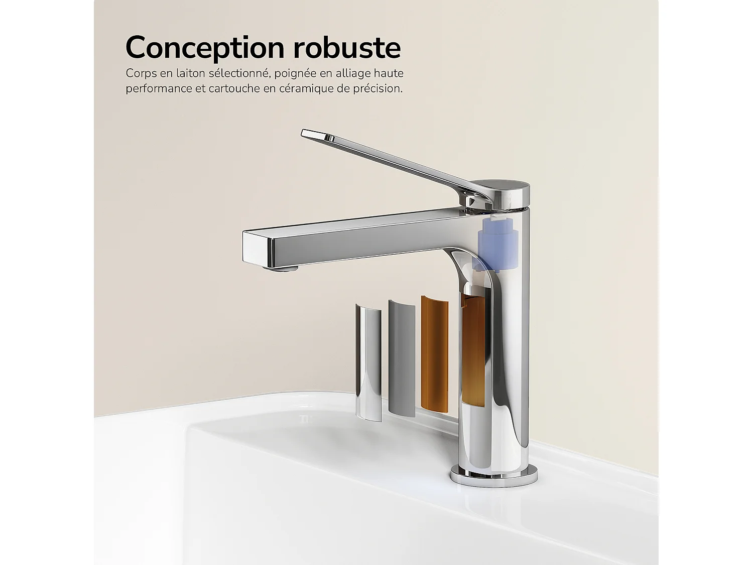 EMKE Rubinetto lavabo bagno miscelatore monocomando in ottone cartuccia ceramica cromato H.19,5 cm
