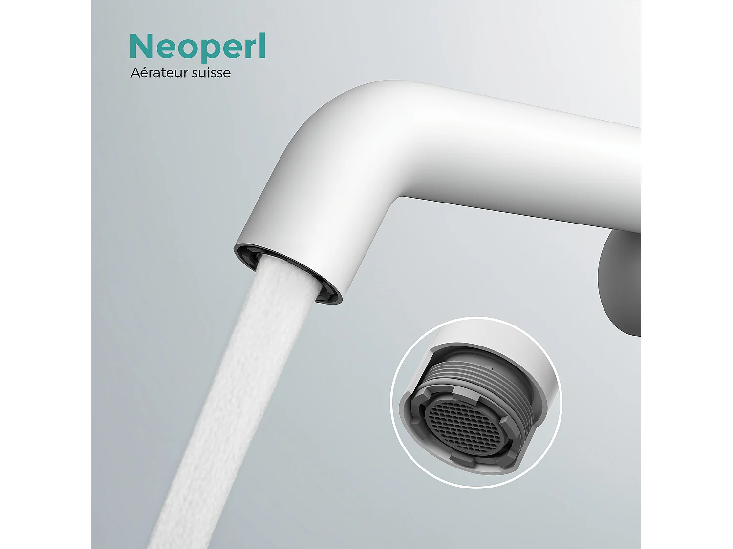 EMKE Mitigeur de lavabo design blanc mat en laiton avec cartouche céramique H.22,2x20 cm