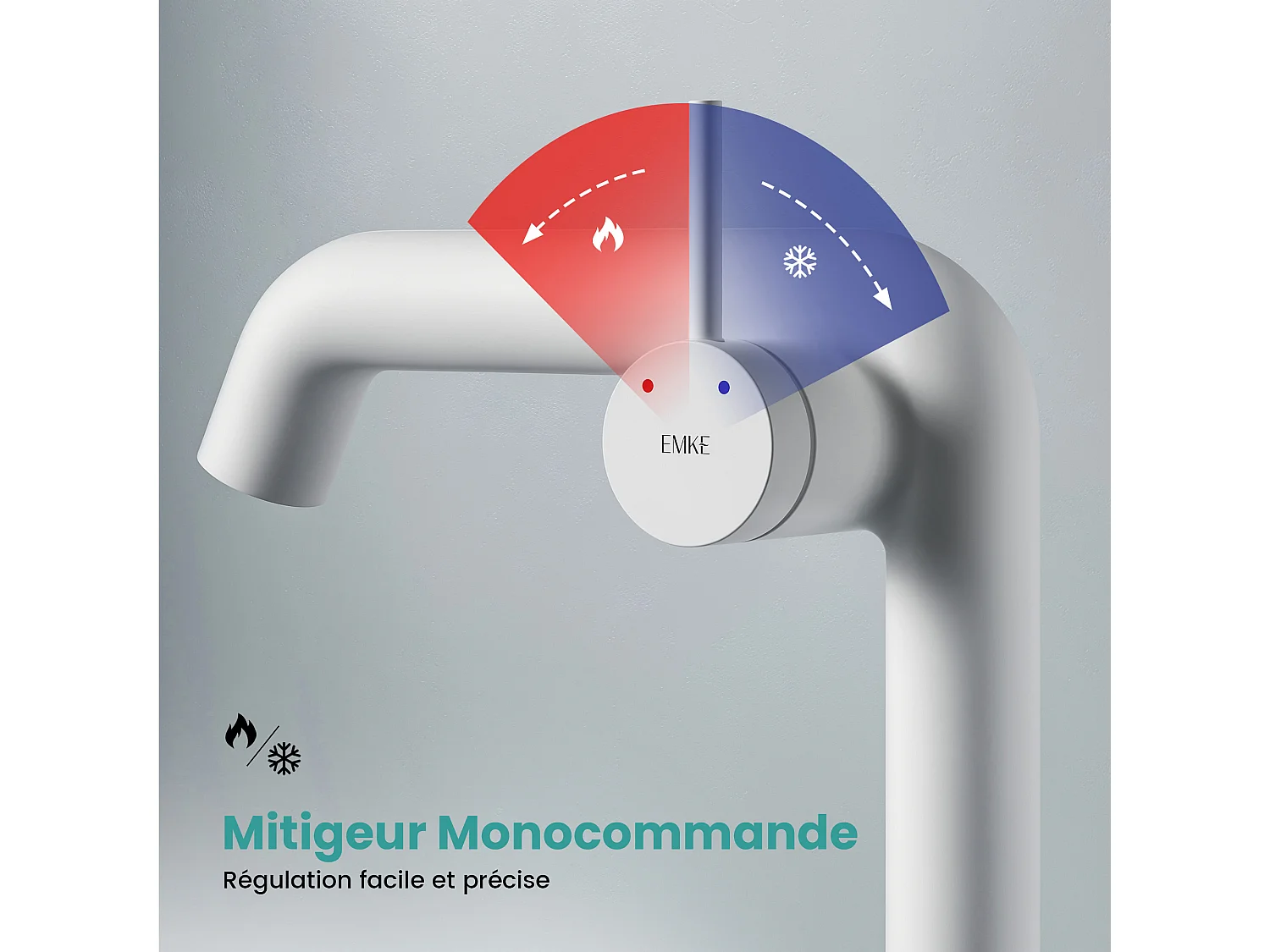 EMKE Mitigeur de lavabo design blanc mat en laiton avec cartouche céramique H.22,2x20 cm