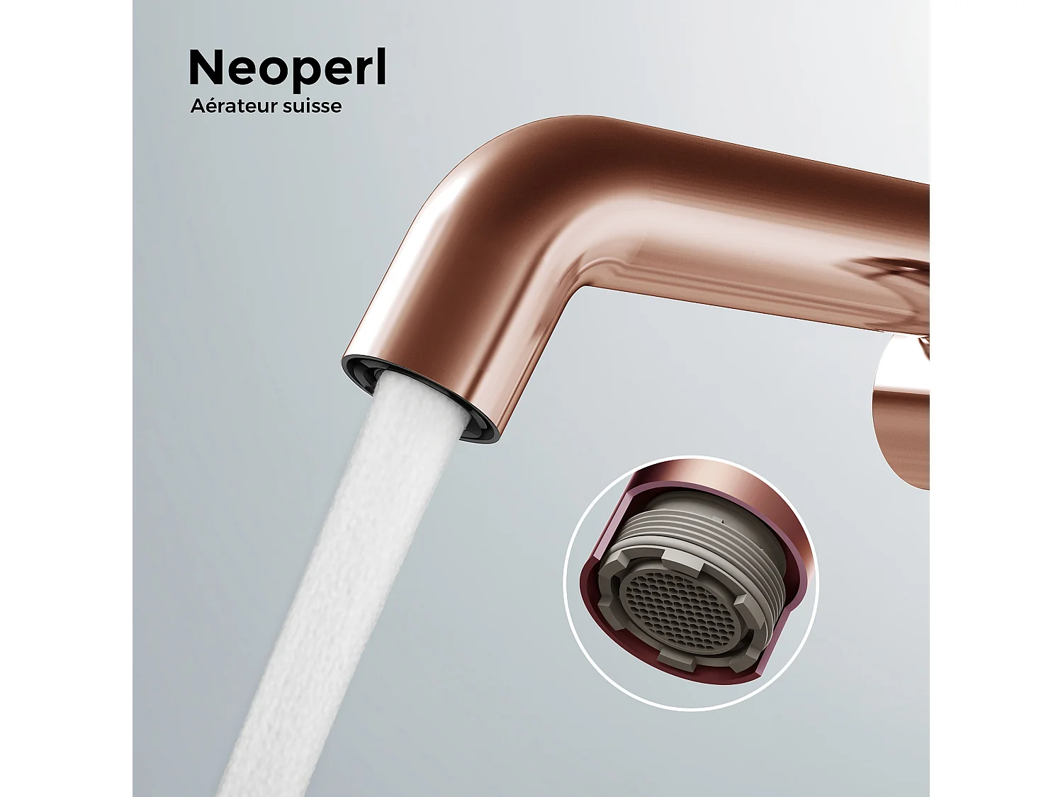 EMKE Mitigeur de lavabo design or rose en laiton avec cartouche céramique H.22,2x20 cm