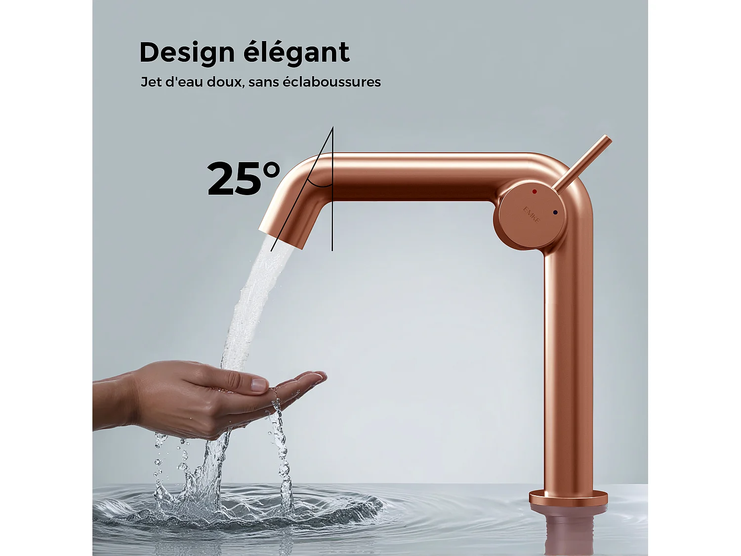 EMKE Mitigeur de lavabo design or rose en laiton avec cartouche céramique H.22,2x20 cm