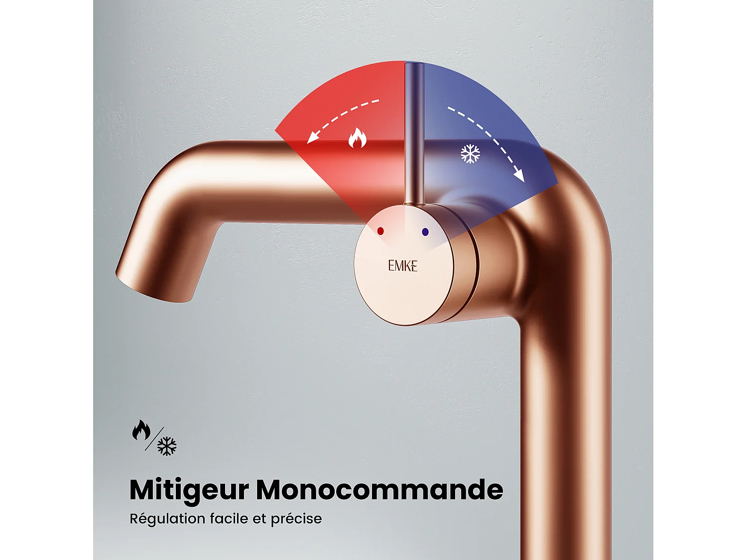 EMKE Mitigeur de lavabo design or rose en laiton avec cartouche céramique H.22,2x20 cm