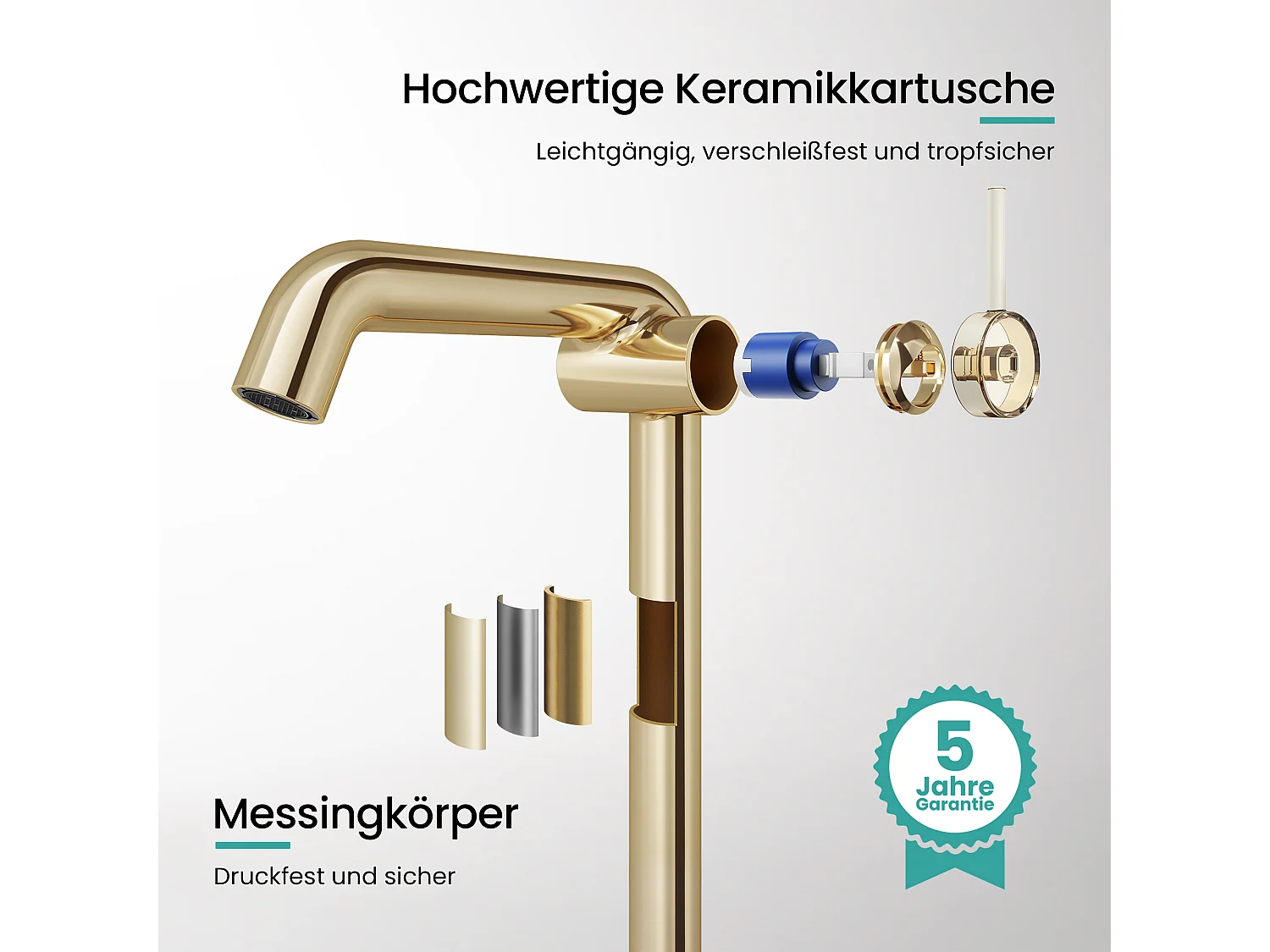 EMKE Mitigeur de lavabo haut design or champagne en laiton avec cartouche céramique H.33,2x22 cm