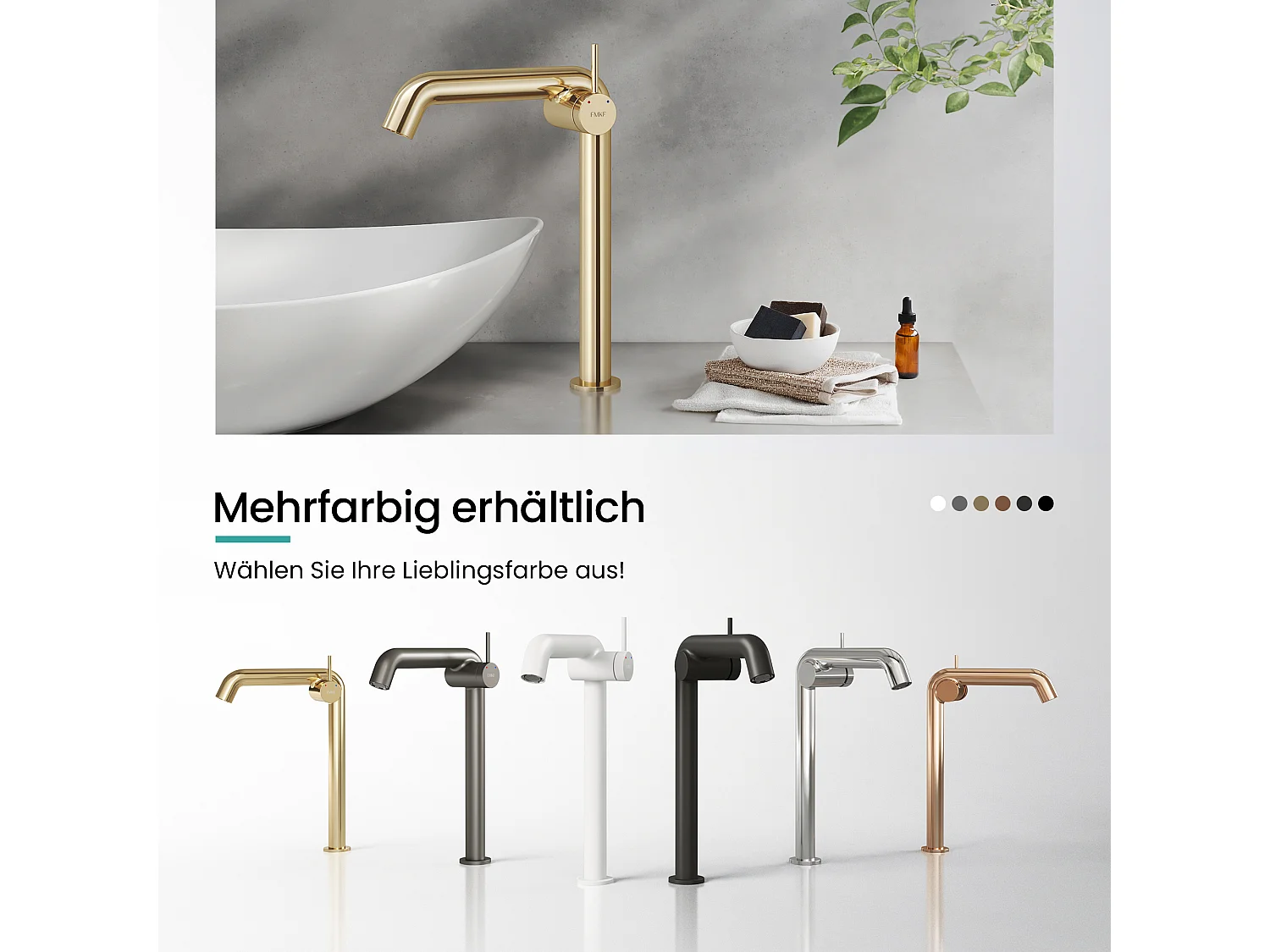 EMKE Mitigeur de lavabo haut design or champagne en laiton avec cartouche céramique H.33,2x22 cm