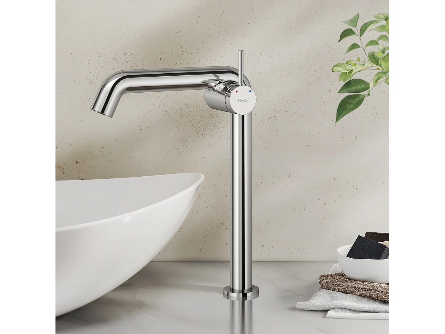 EMKE Mitigeur de lavabo haut design chromé en laiton avec cartouche céramique H.33,2x22 cm