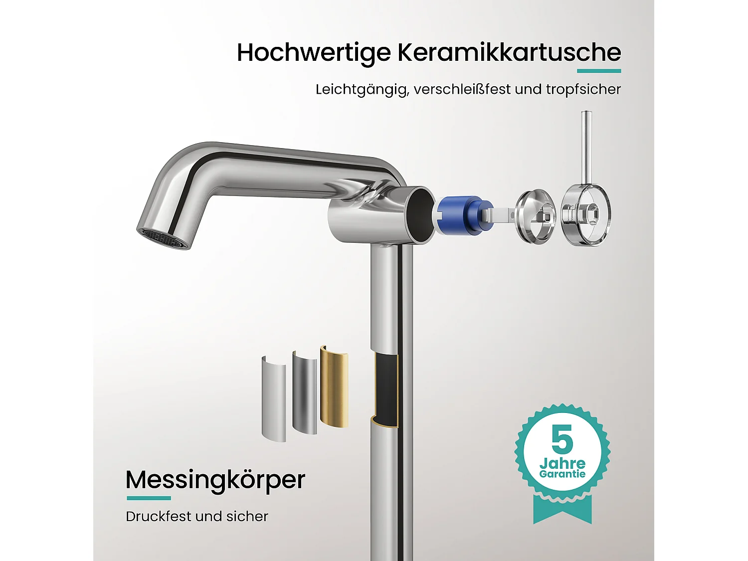 EMKE Mitigeur de lavabo haut design chromé en laiton avec cartouche céramique H.33,2x22 cm