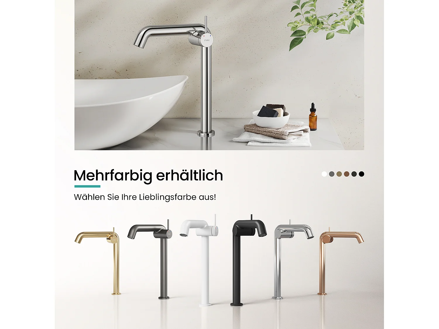 EMKE Mitigeur de lavabo haut design chromé en laiton avec cartouche céramique H.33,2x22 cm