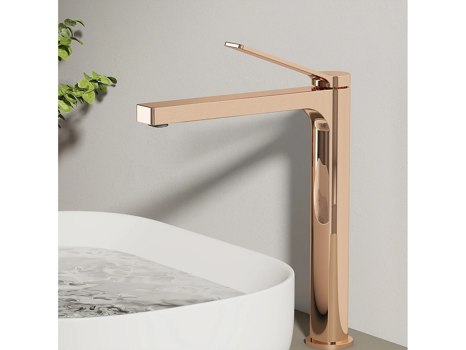 EMKE Mitigeur de lavabo haut salle de bain or rose cartouche céramique laiton H.33,5 x L.23,3 cm