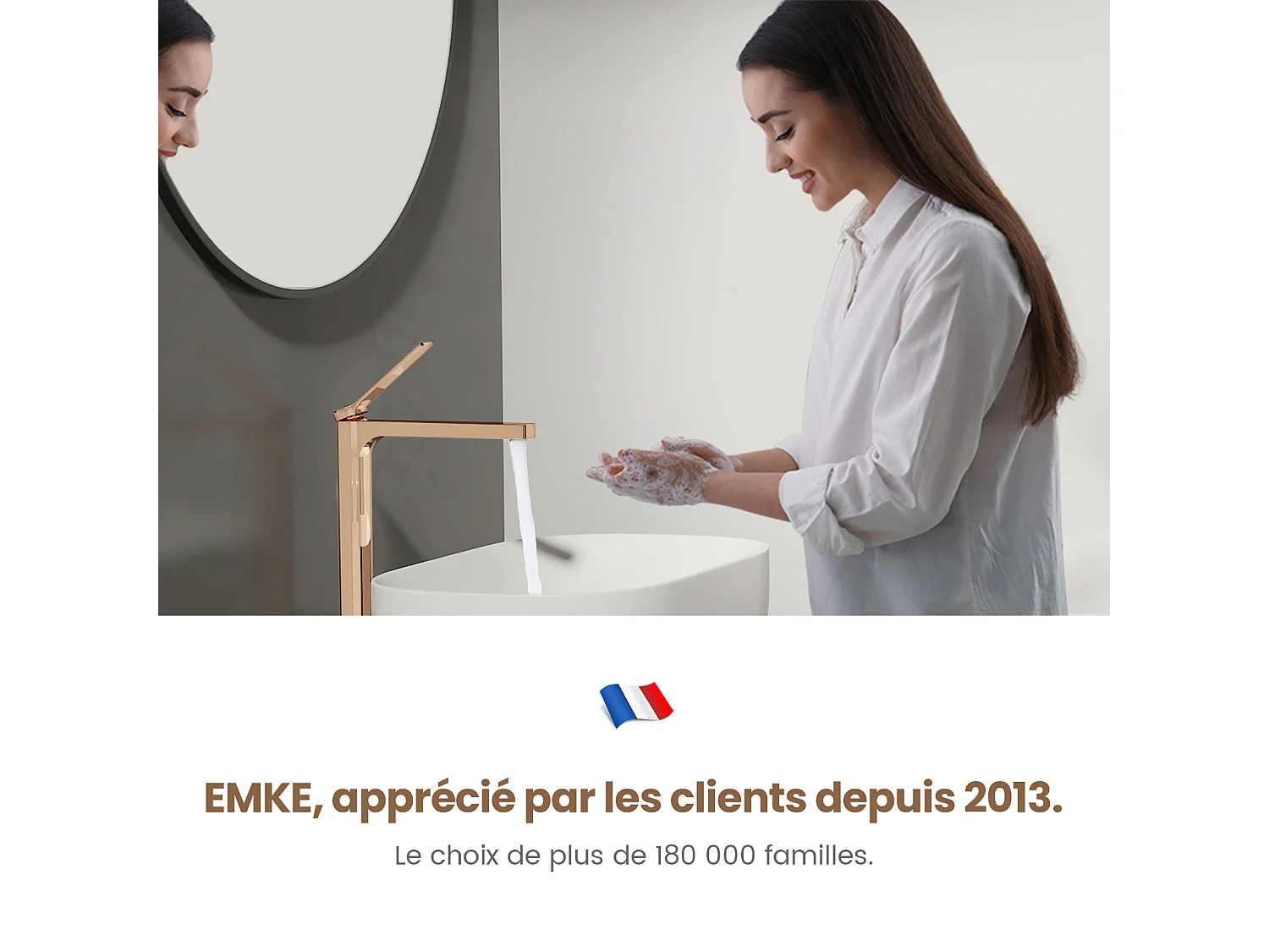 EMKE Mitigeur de lavabo haut salle de bain or rose cartouche céramique laiton H.33,5 x L.23,3 cm