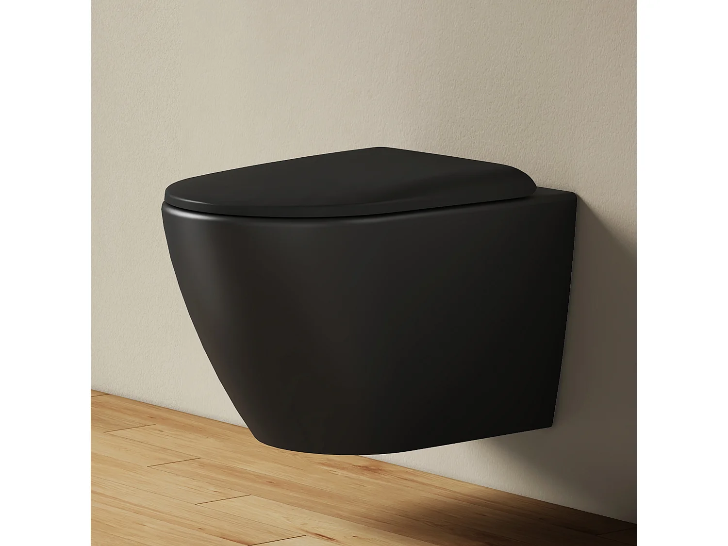 EMKE WC Suspendu Noir Mat en Céramique, Sans Bord, Double Chasse, Abattant UF Amovible Frein de Chute 370x370x490 mm