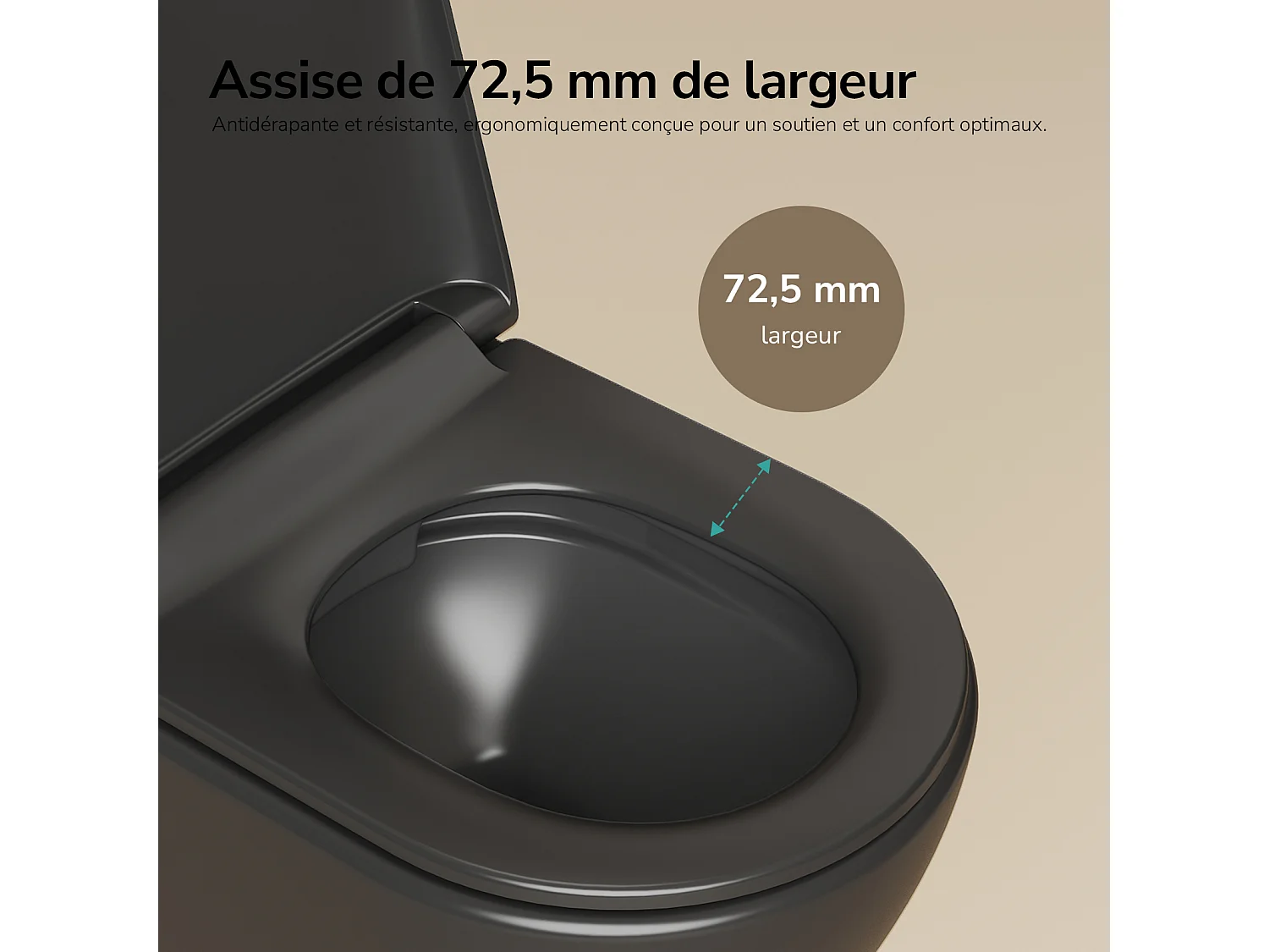 EMKE WC Suspendu Noir Mat en Céramique, Sans Bord, Double Chasse, Abattant UF Amovible Frein de Chute 370x370x490 mm