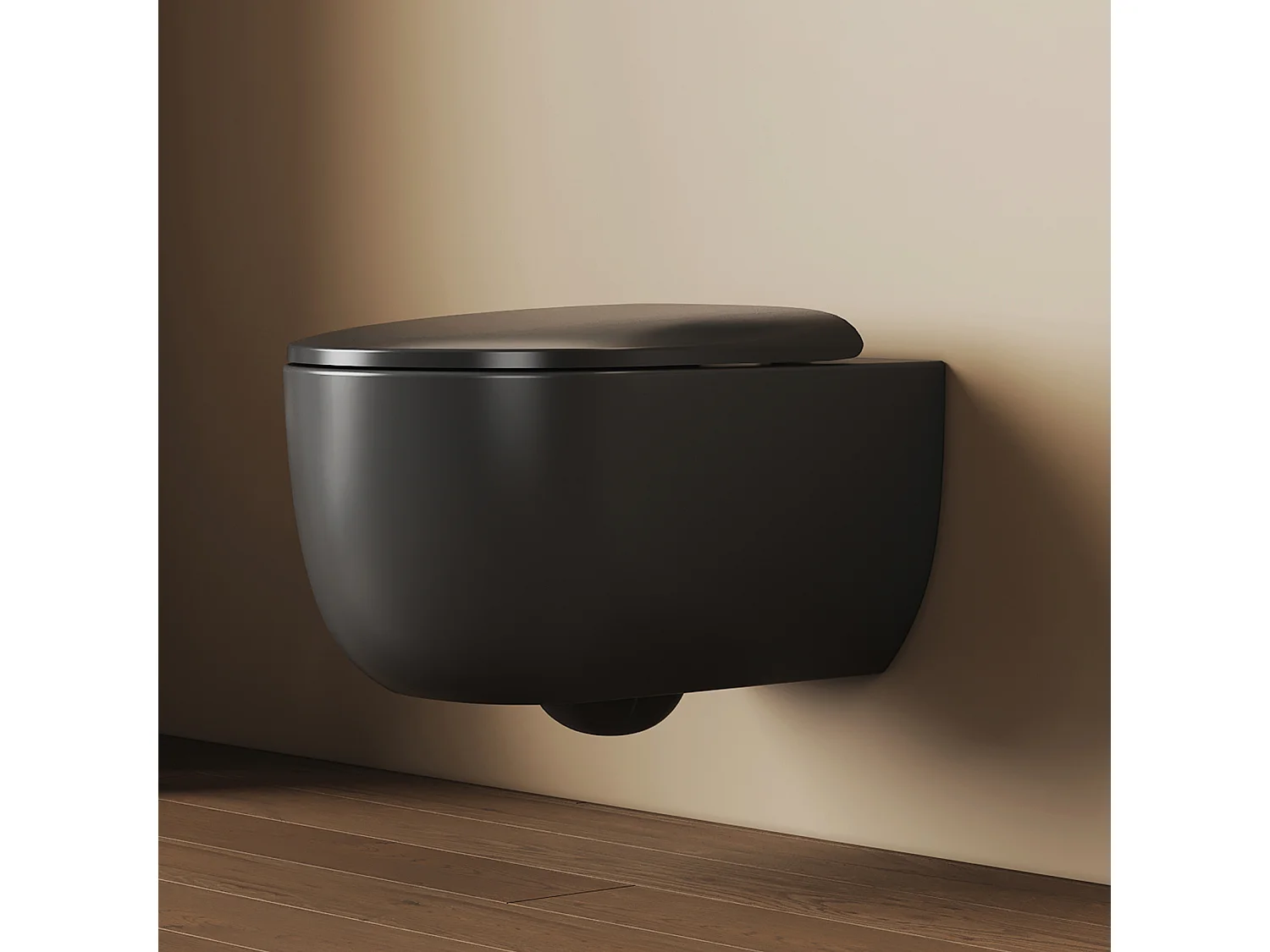 EMKE Toilettes Suspendue 555x365x355 mm Noir Mat, Design Sans Bord, Abattant à Fermeture Douce et Démontage Facile