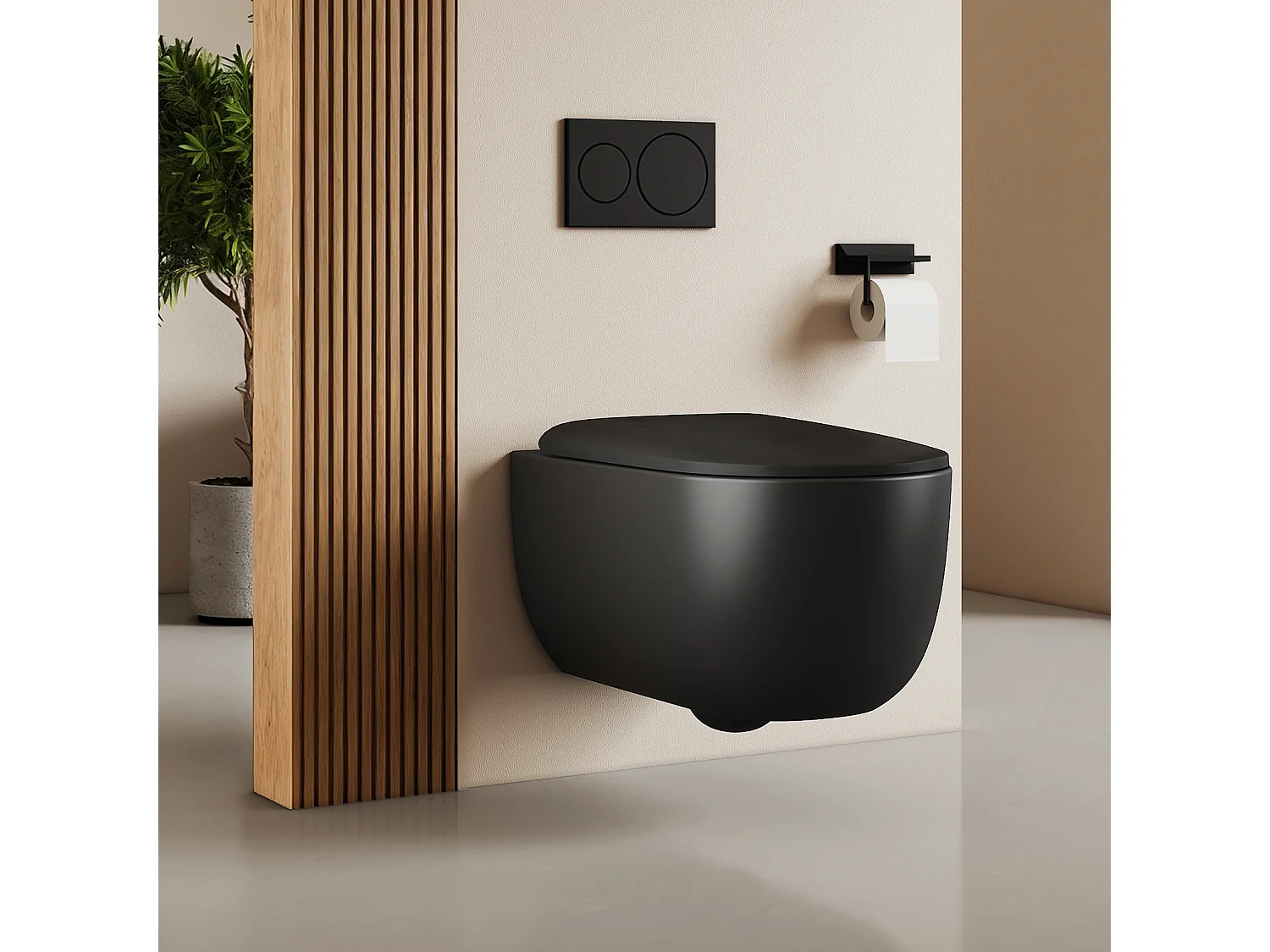 EMKE Toilettes Suspendue 555x365x355 mm Noir Mat, Design Sans Bord, Abattant à Fermeture Douce et Démontage Facile