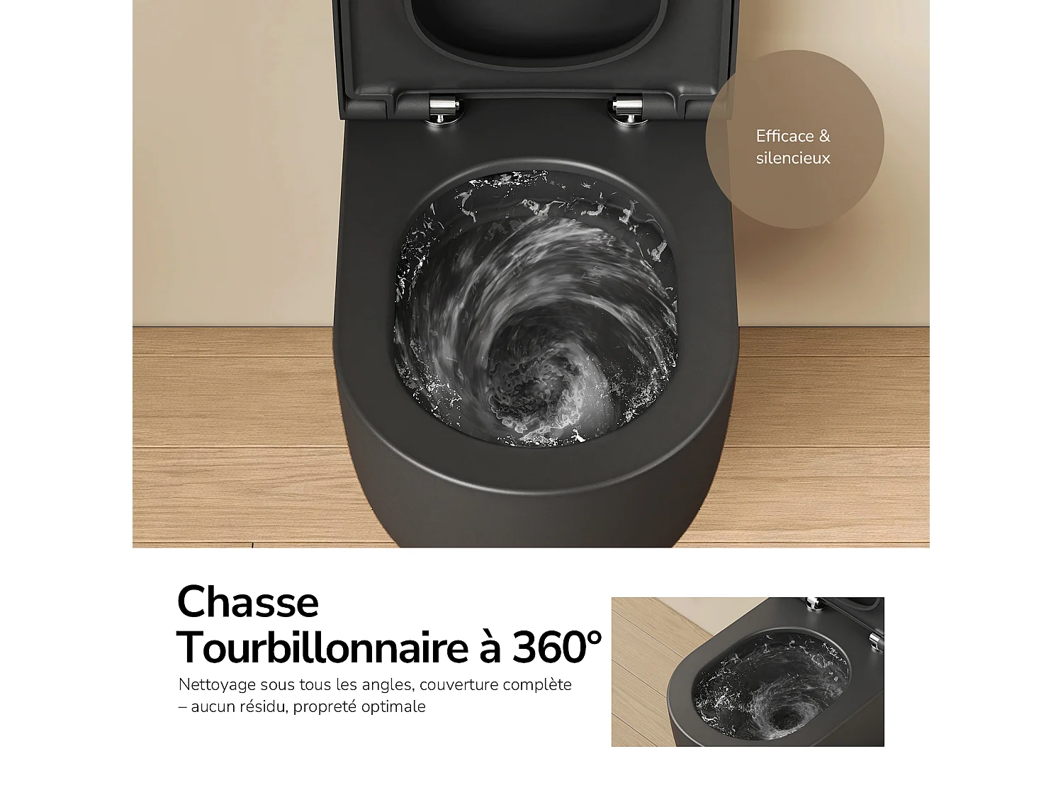 EMKE Toilettes Suspendue 555x365x355 mm Noir Mat, Design Sans Bord, Abattant à Fermeture Douce et Démontage Facile