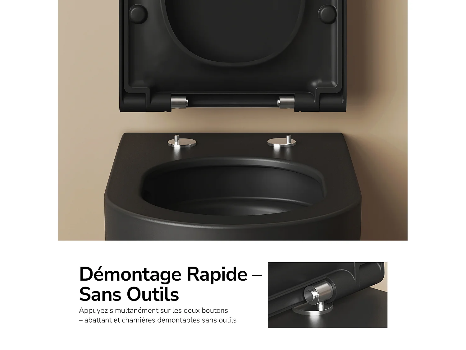 EMKE Toilettes Suspendue 555x365x355 mm Noir Mat, Design Sans Bord, Abattant à Fermeture Douce et Démontage Facile