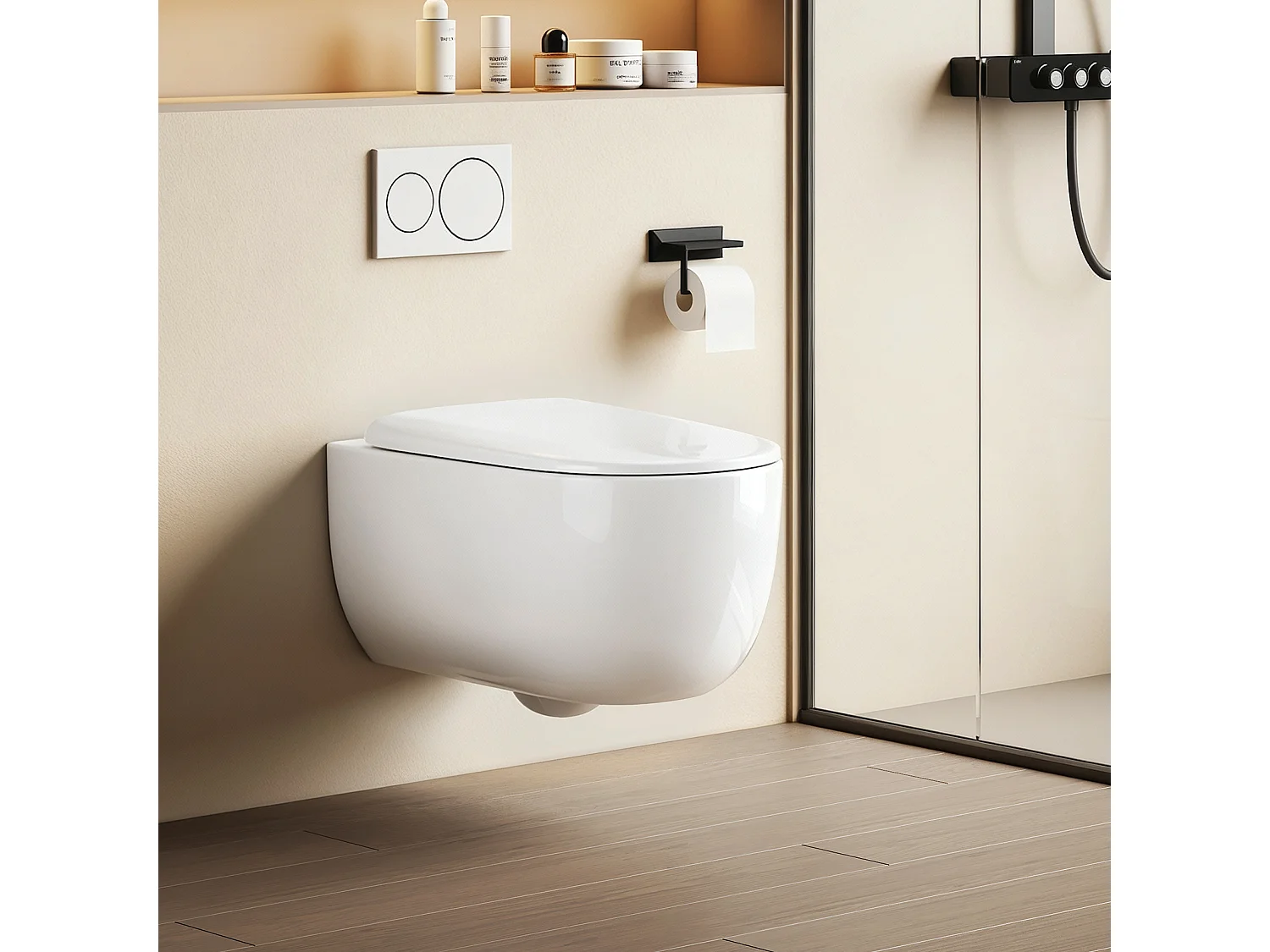 EMKE Toilettes Suspendue 555x365x355 mm Blanc Brillant, Design Sans Bord, Abattant à Fermeture Douce et Démontage Facile