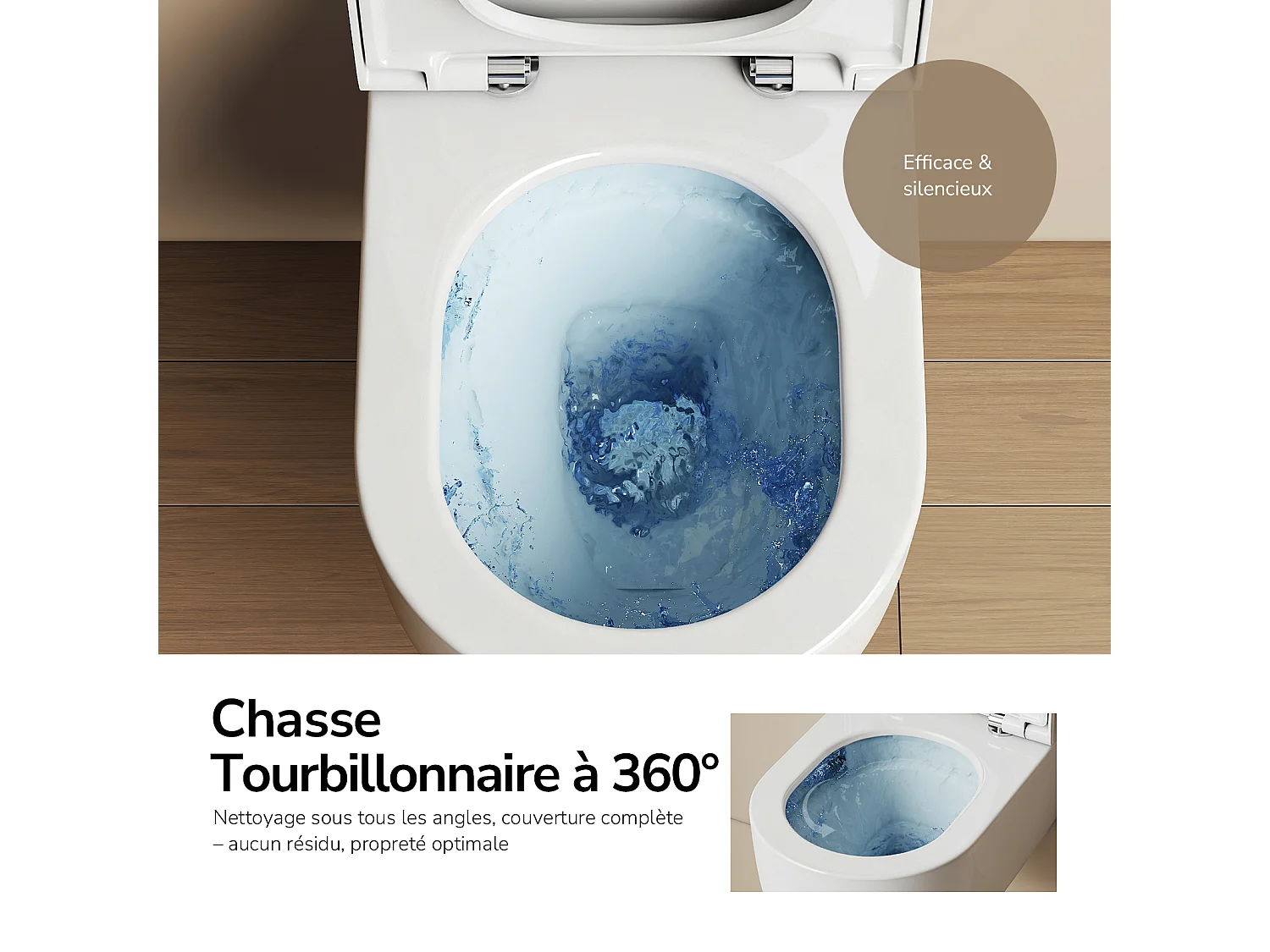 EMKE Toilettes Suspendue 555x365x355 mm Blanc Brillant, Design Sans Bord, Abattant à Fermeture Douce et Démontage Facile