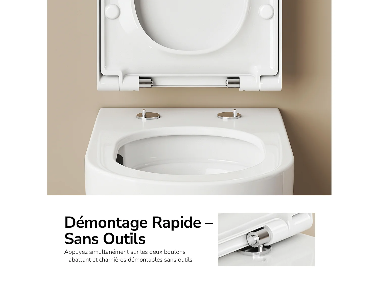 EMKE Toilettes Suspendue 555x365x355 mm Blanc Brillant, Design Sans Bord, Abattant à Fermeture Douce et Démontage Facile