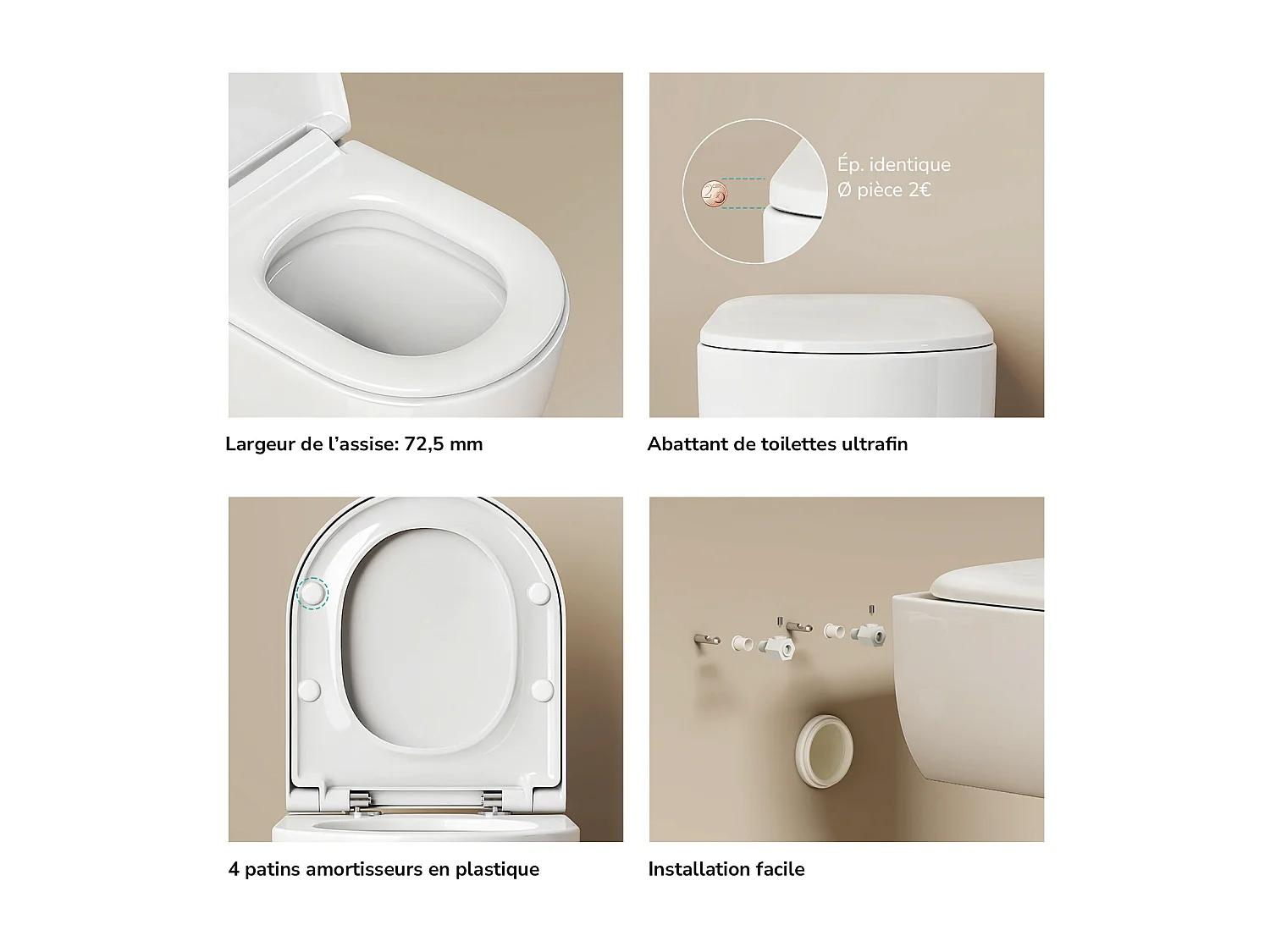 EMKE Toilettes Suspendue 555x365x355 mm Blanc Brillant, Design Sans Bord, Abattant à Fermeture Douce et Démontage Facile