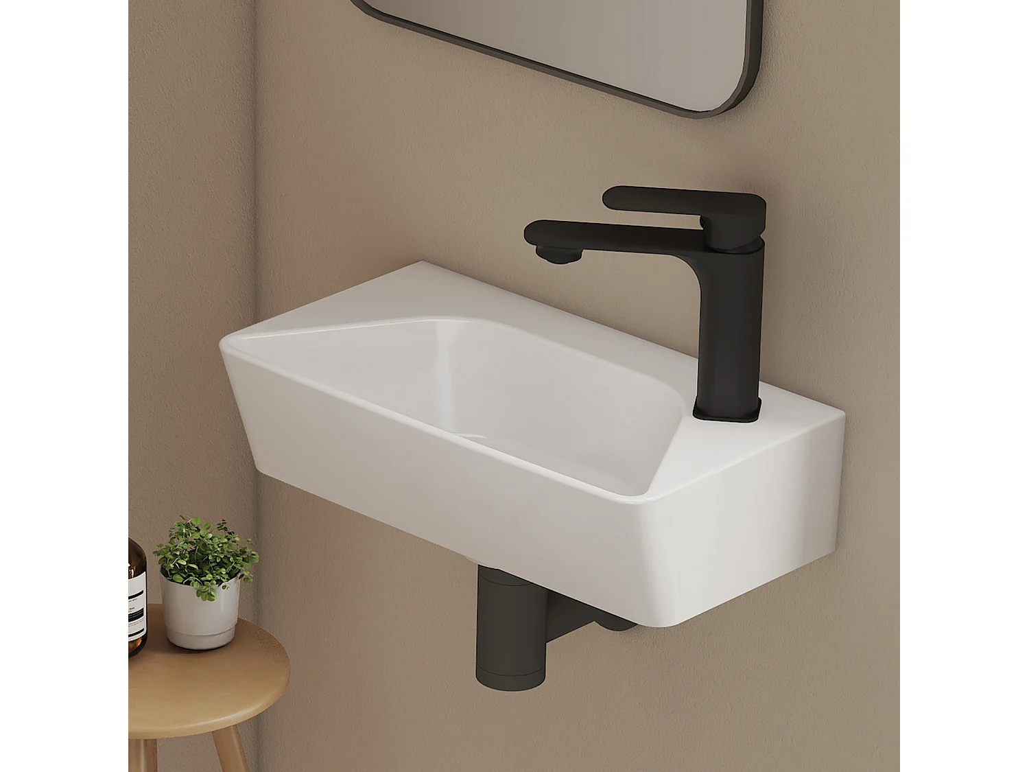 EMKE Keramische Wandwastafel 40x22,5x13cm, Glanzend Wit, Vierkante Wandwastafel met Kraangat