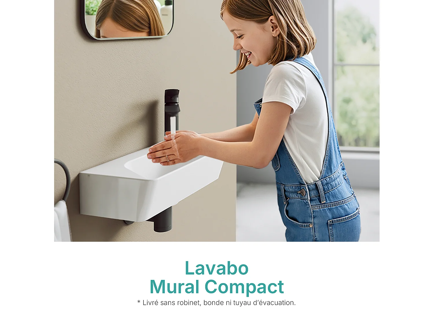 EMKE Keramische Wandwastafel 40x22,5x13cm, Glanzend Wit, Vierkante Wandwastafel met Kraangat