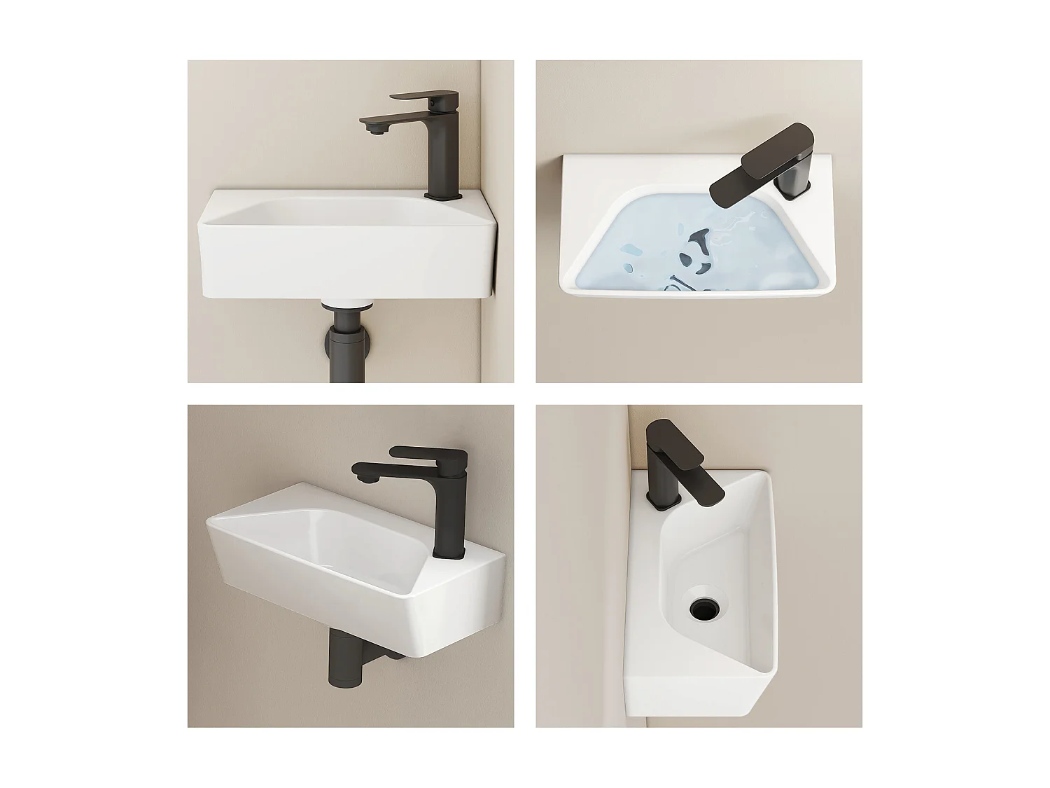 EMKE Keramische Wandwastafel 40x22,5x13cm, Glanzend Wit, Vierkante Wandwastafel met Kraangat