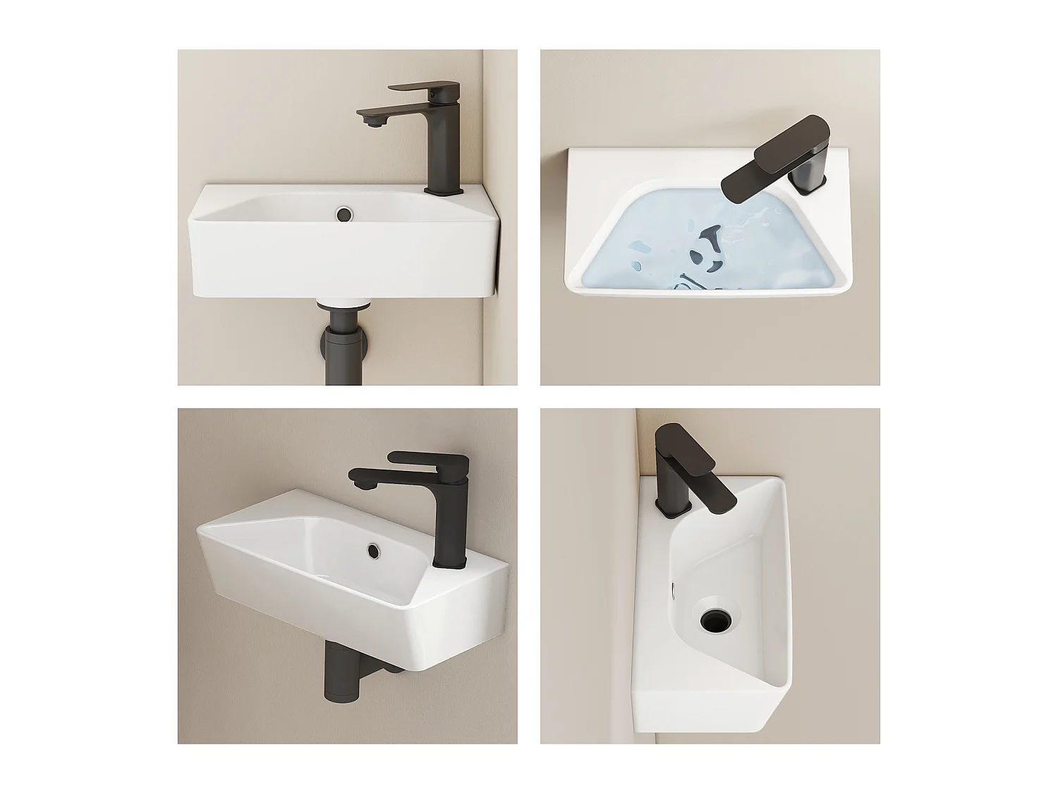 EMKE Lavabo Mural en Céramique 40x22.5x13cm, Blanc Brillant, Vasque Murale Carrée avec Trou pour Robinet