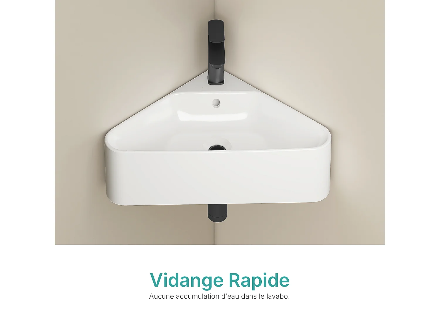 EMKE Keramische Hoekwastafel 56x34x13cm, Glanzend Wit, Driehoekige Wandwastafel met Kraangat